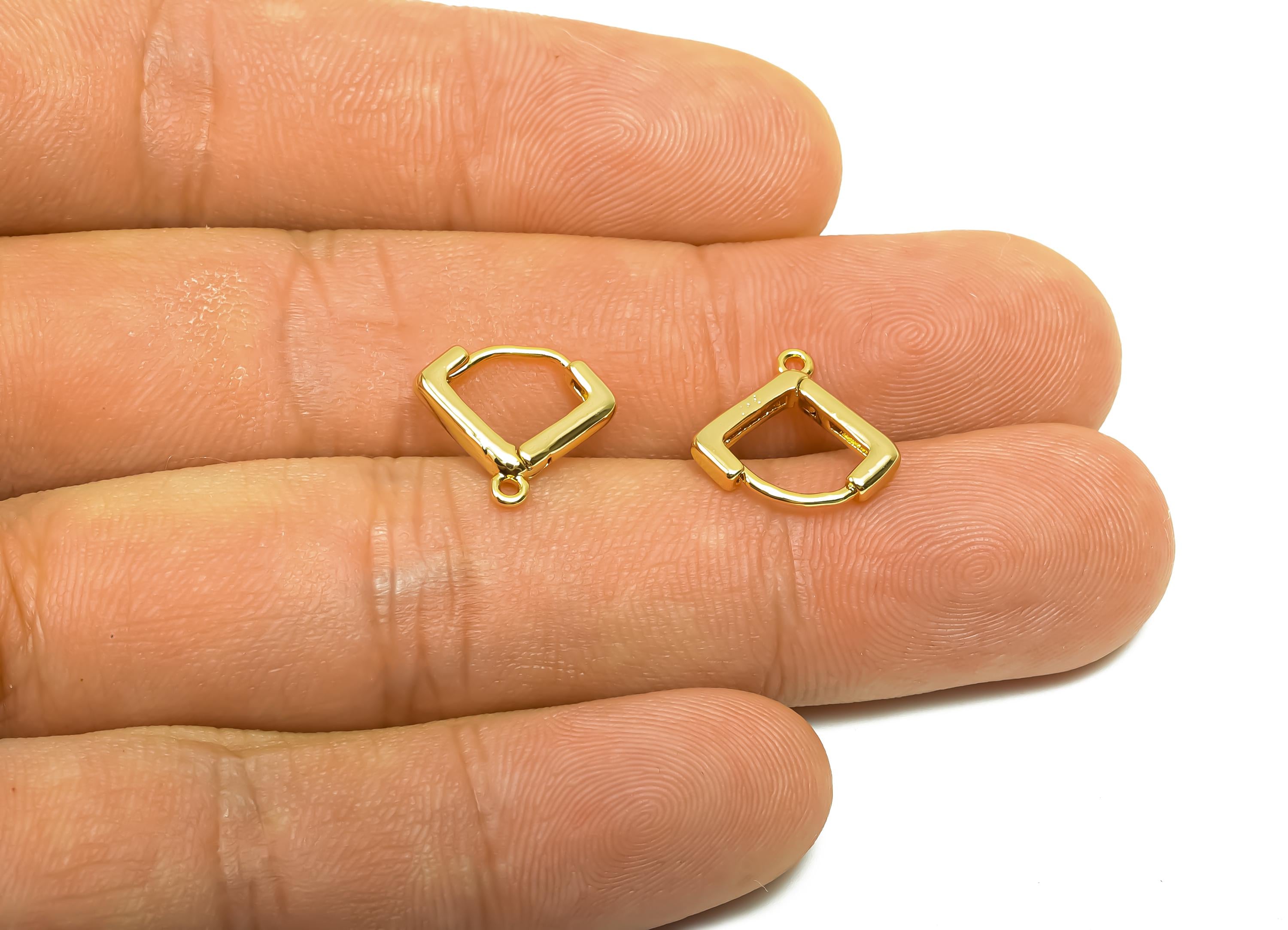 Square Huggie Hoop Earring - Brass Earring Clasp With Loop - Brass Hoop Earring For Tassel Chain - 18K Real Gold Plating - 12x13x2mm-RGP8330 - DOMEDBAZAAR