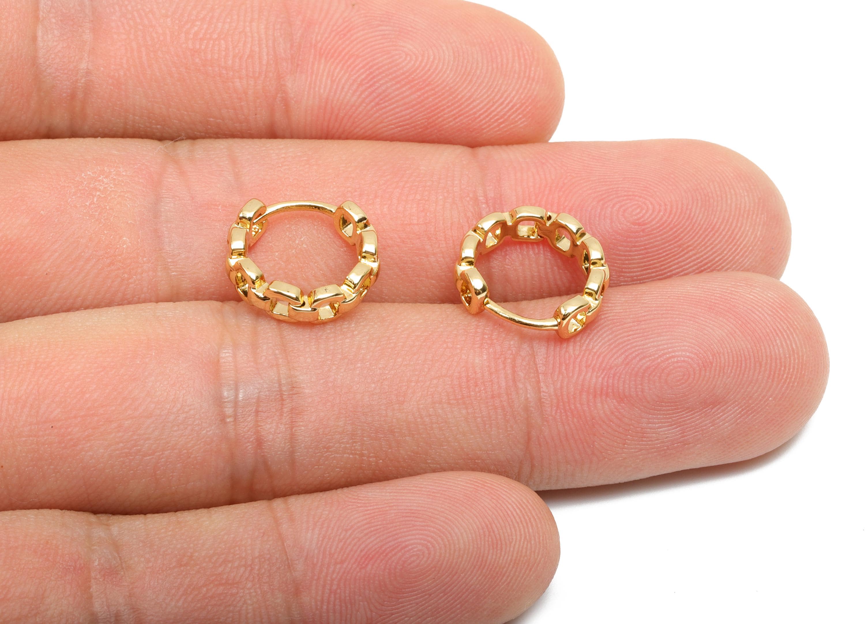 Brass Hoop Earring - Brass Chain Huggie Hoop Earring - Brass Chain Clasp Hoop Earring - 18K Real Gold Plating - 11.89x12.72x2.25mm -RGP8338 - DOMEDBAZAAR