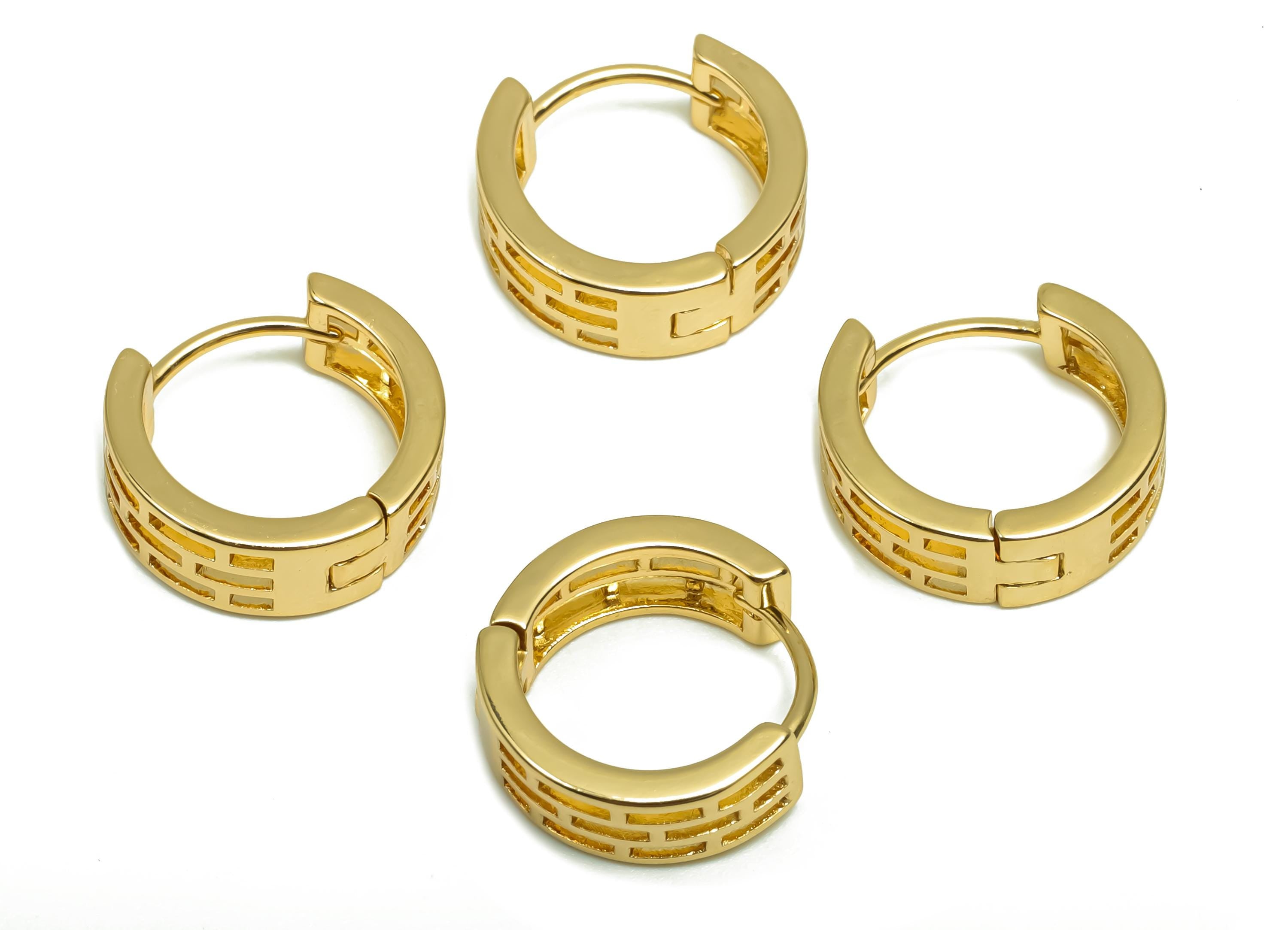 Brass Hoop Earring - Brass Hollow Huggie Hoop Earring - Brass Wide Clasp Hoop Earring - 18K Real Gold Plating - 14x14x5.5mm - RGP8355 - DOMEDBAZAAR