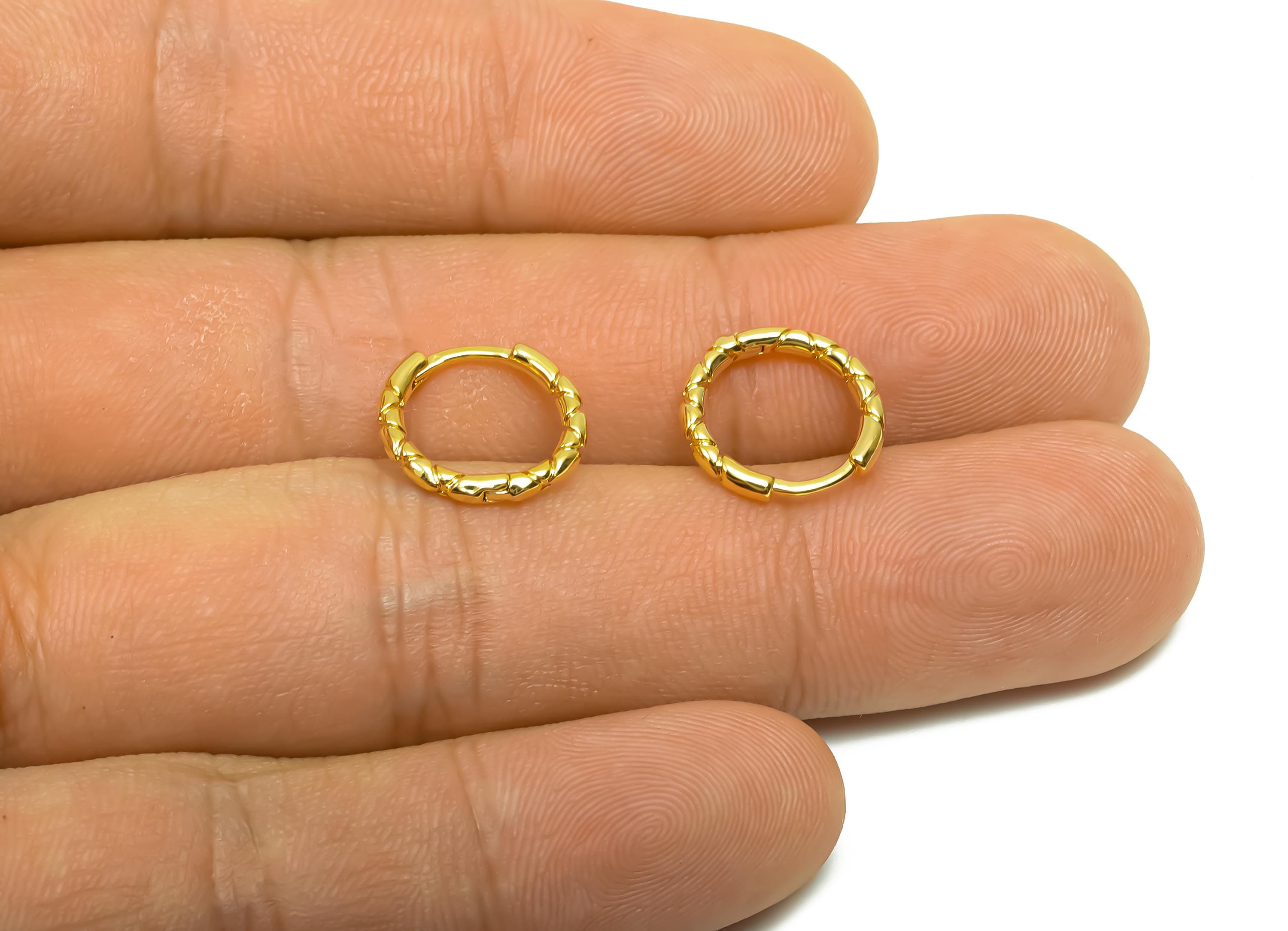 Brass Hoop Earring - Brass Textured Huggie Hoop Earring - Brass Mini Clasp Hoop Earring - 18K Real Gold Plating - 12.53x12.6x1.7mm - RGP8336 - DOMEDBAZAAR