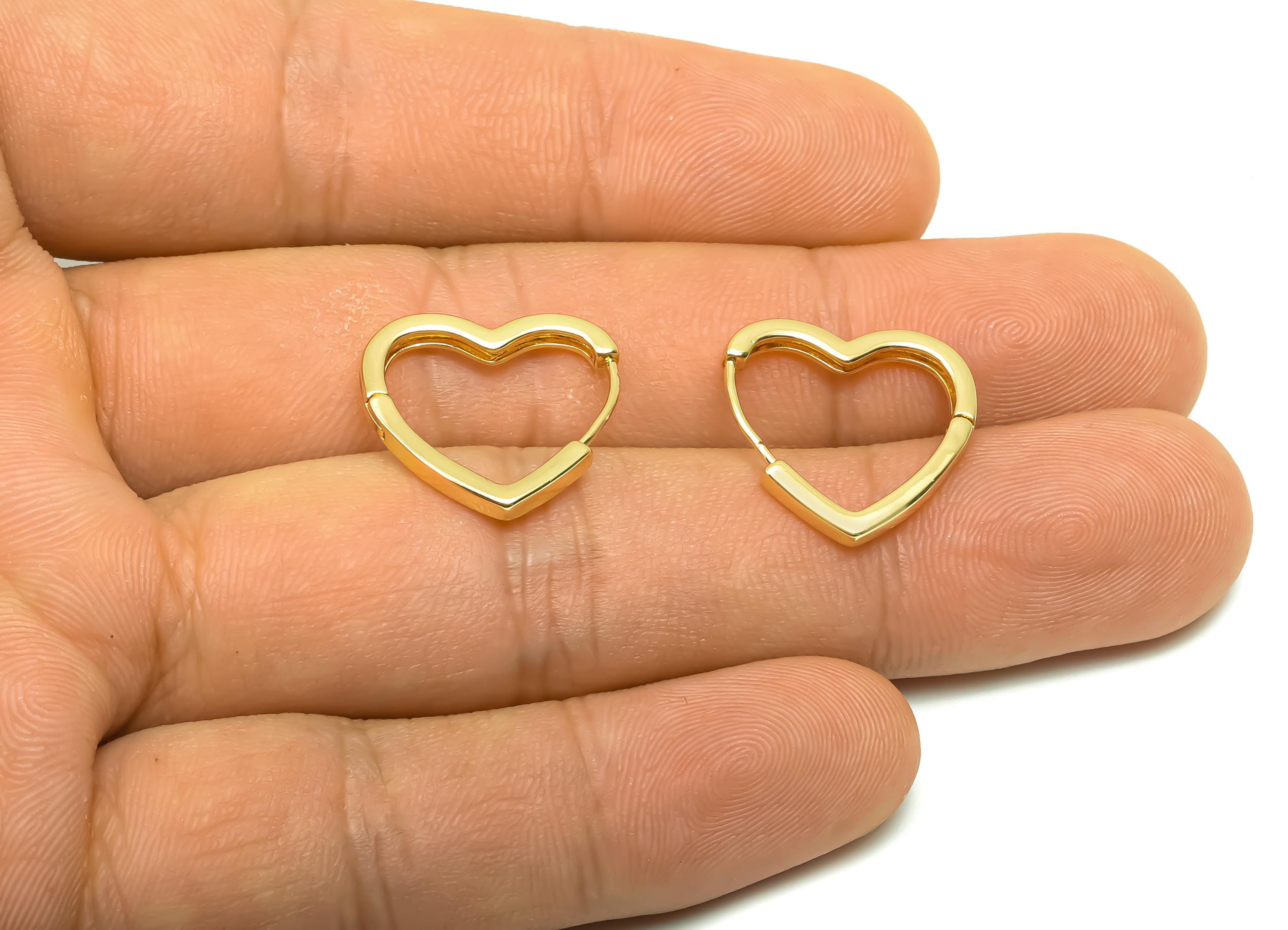 Brass Hoop Earring - Brass Heart Huggie Hoop Earring - Brass Heart Clasp Hoop Earring - 18K Real Gold Plating - 18x17.7x2.25mm - RGP8356 - DOMEDBAZAAR