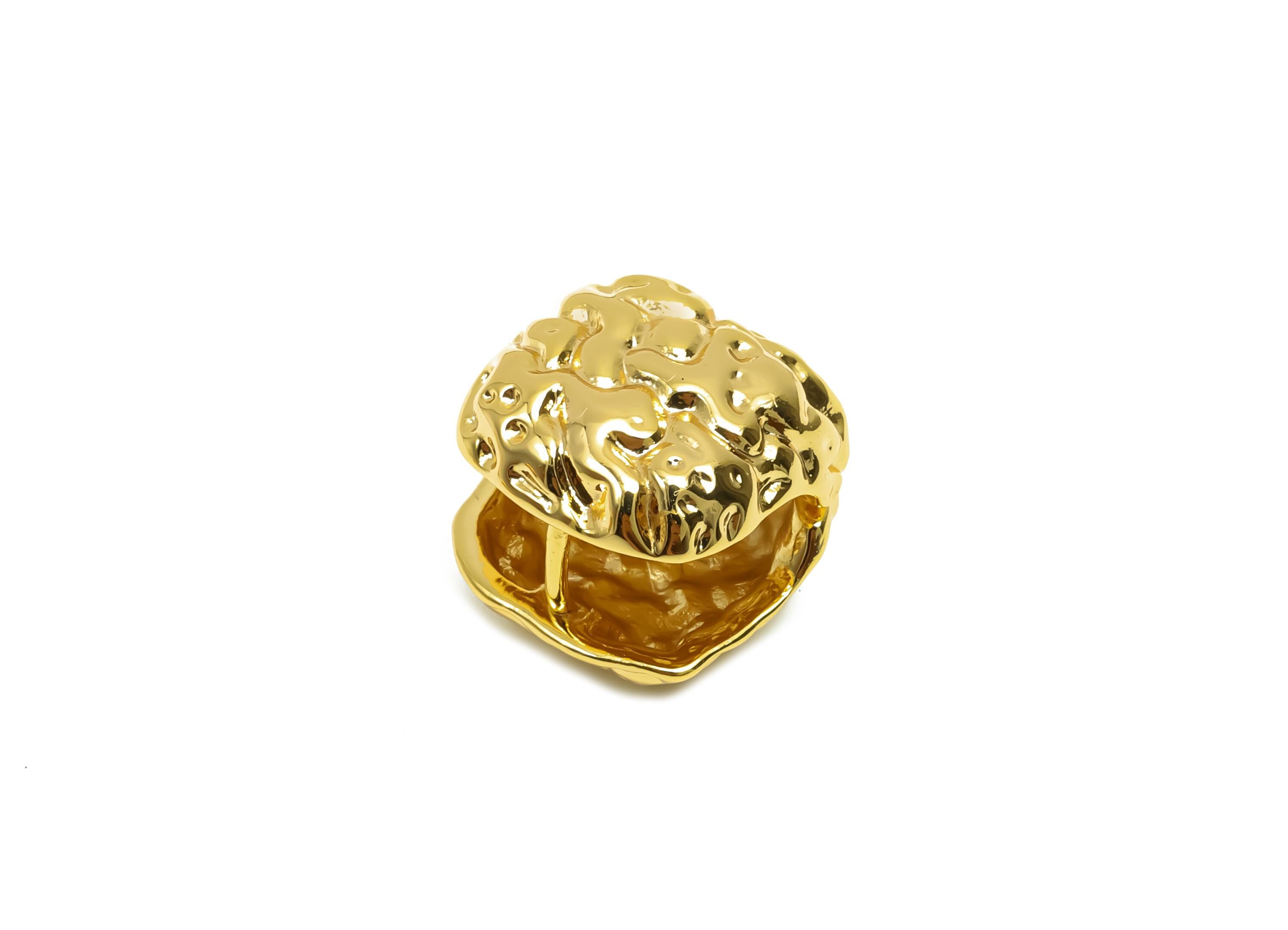 Brass Huggie Hoop Earring - Brass Textured Cube Earring - Brass Huggie Hoop Earring - 18K Real Gold Plating - 15.72x16.05x5.85mm - RGP8328 - DOMEDBAZAAR