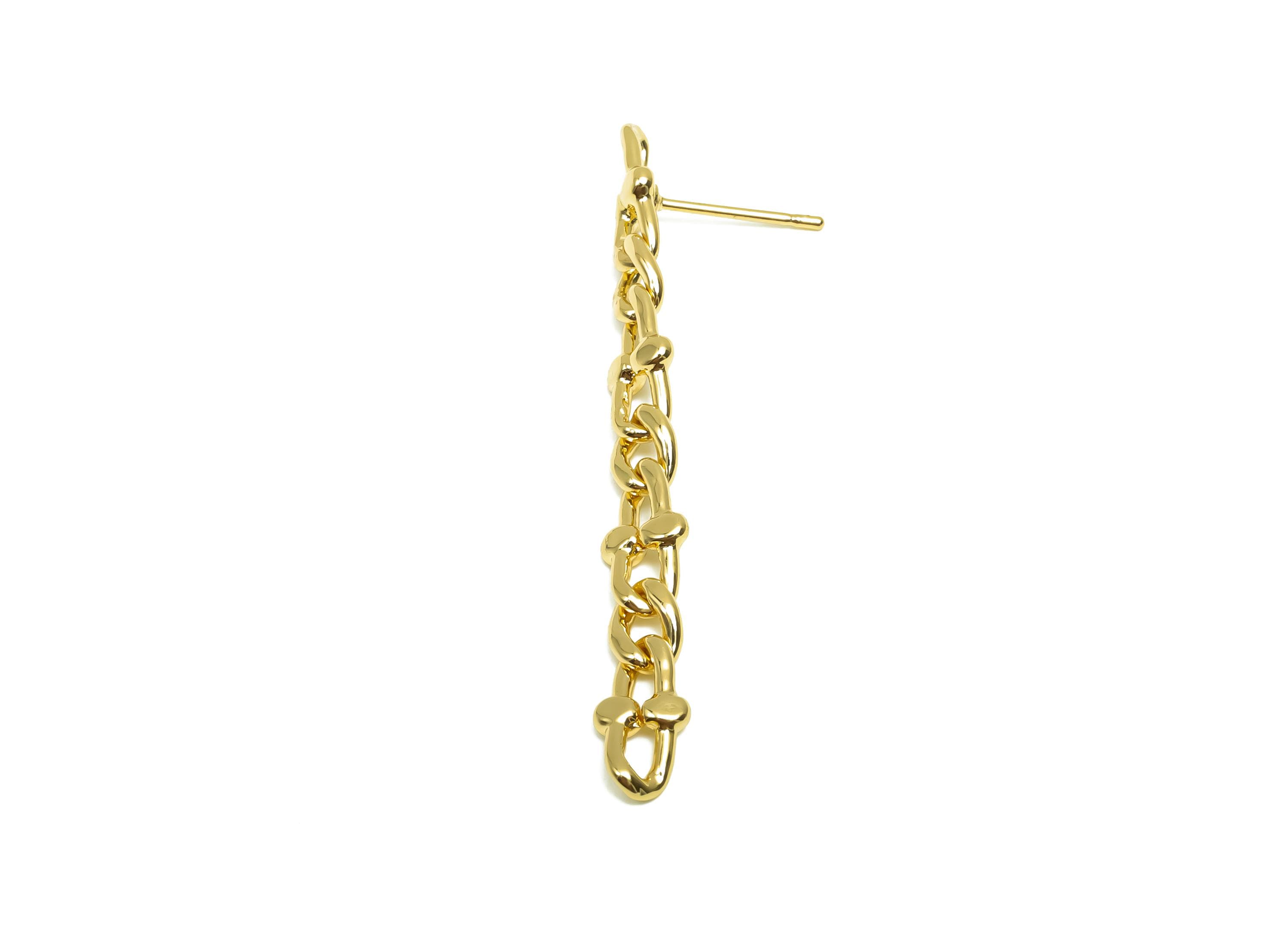 Brass Chain Earring Stud - Brass Tassel Earring Post - Brass Hammered Chain Earring Post - 18K Real Gold Plating - 45x5x1.63mm - RGP8341 - DOMEDBAZAAR