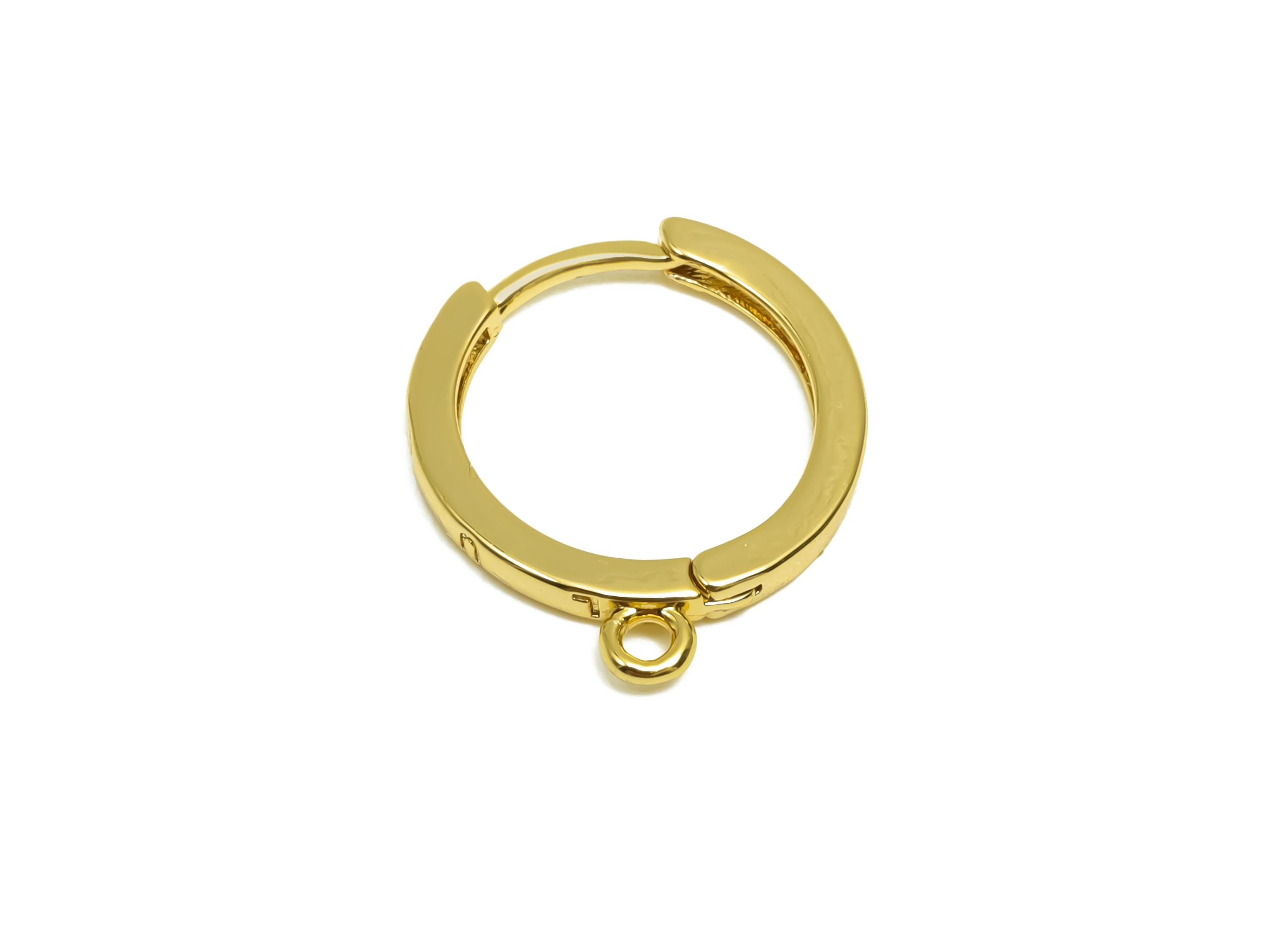 Brass Hoop Earring - Brass Huggie Hoop Earring With Loop - Round Clasp Earring For Tassel - 18K Real Gold Plating - 16.68x14x1mm -RGP8320 - DOMEDBAZAAR