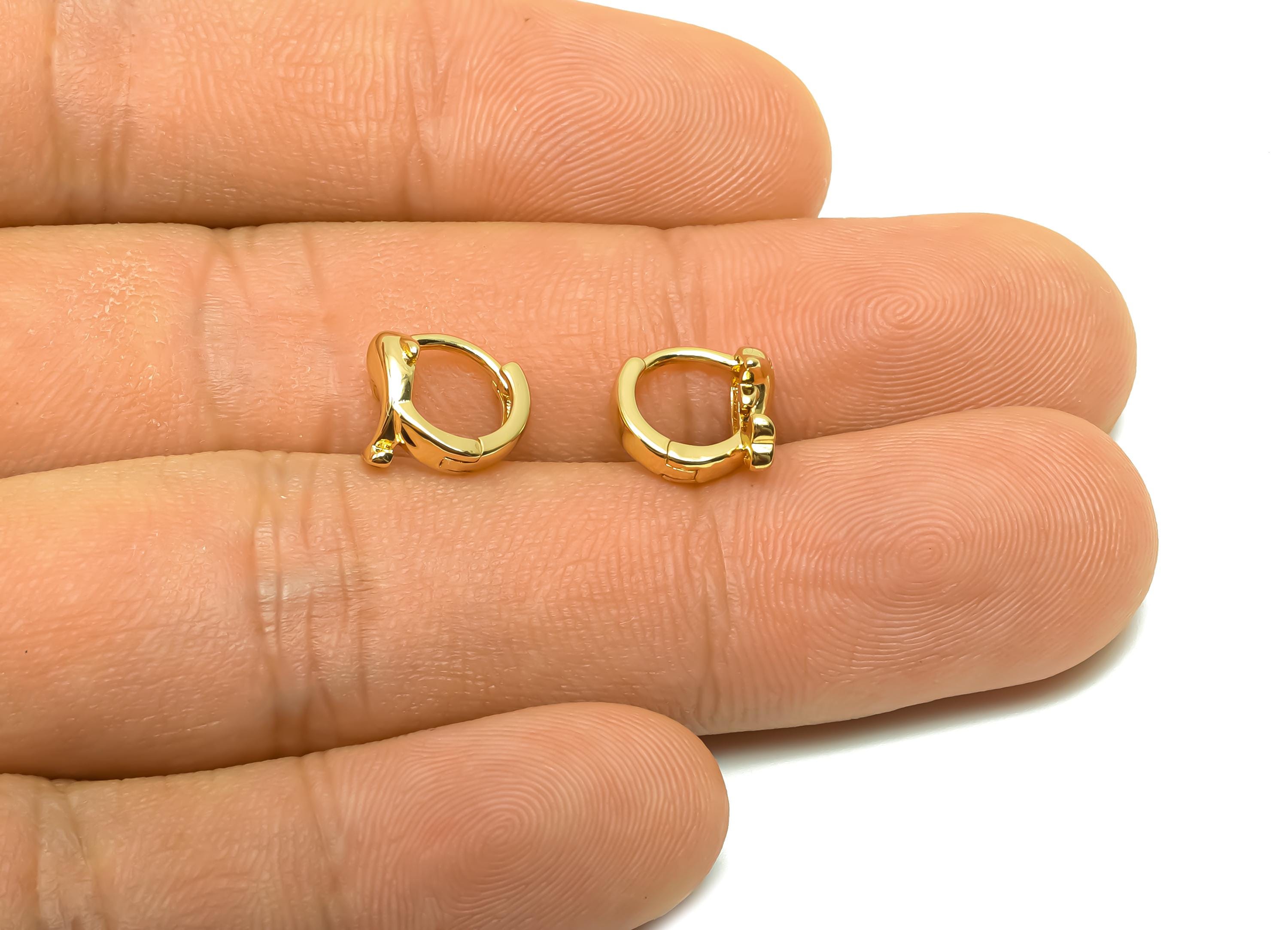 Brass Dolphin Hoop Earring - Brass Huggie Hoop Earring - Brass Fish Hoop Earring - 18K Real Gold Plating - 9.7x9.45x5.5mm - RGP8360 - DOMEDBAZAAR