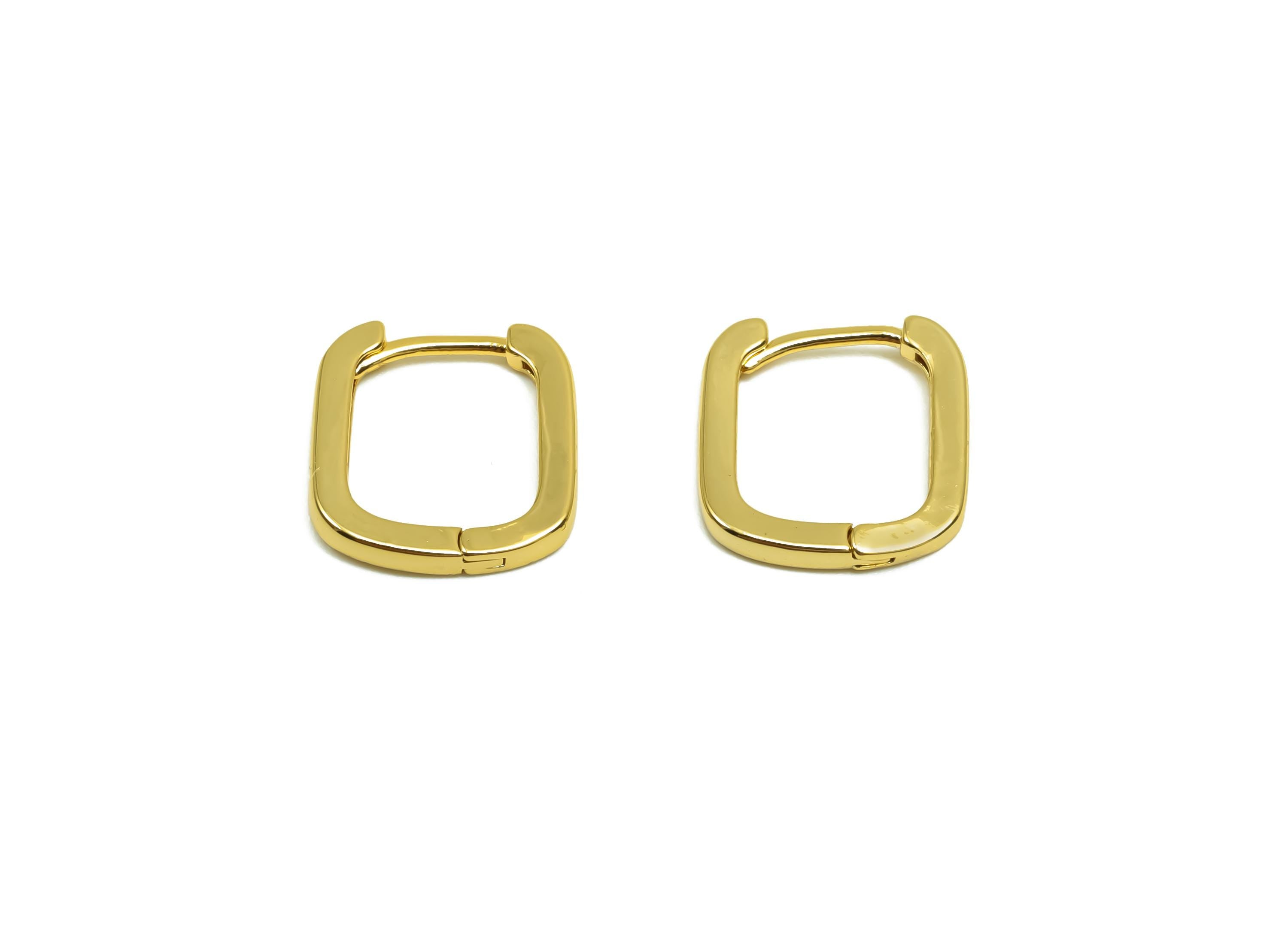 Brass Square Hoop Earring - Brass Huggie Hoop Earring - Geometry Clasp Earring For Tassel - 18K Real Gold Plating - 12.17x11.97x1mm -RGP8332 - DOMEDBAZAAR