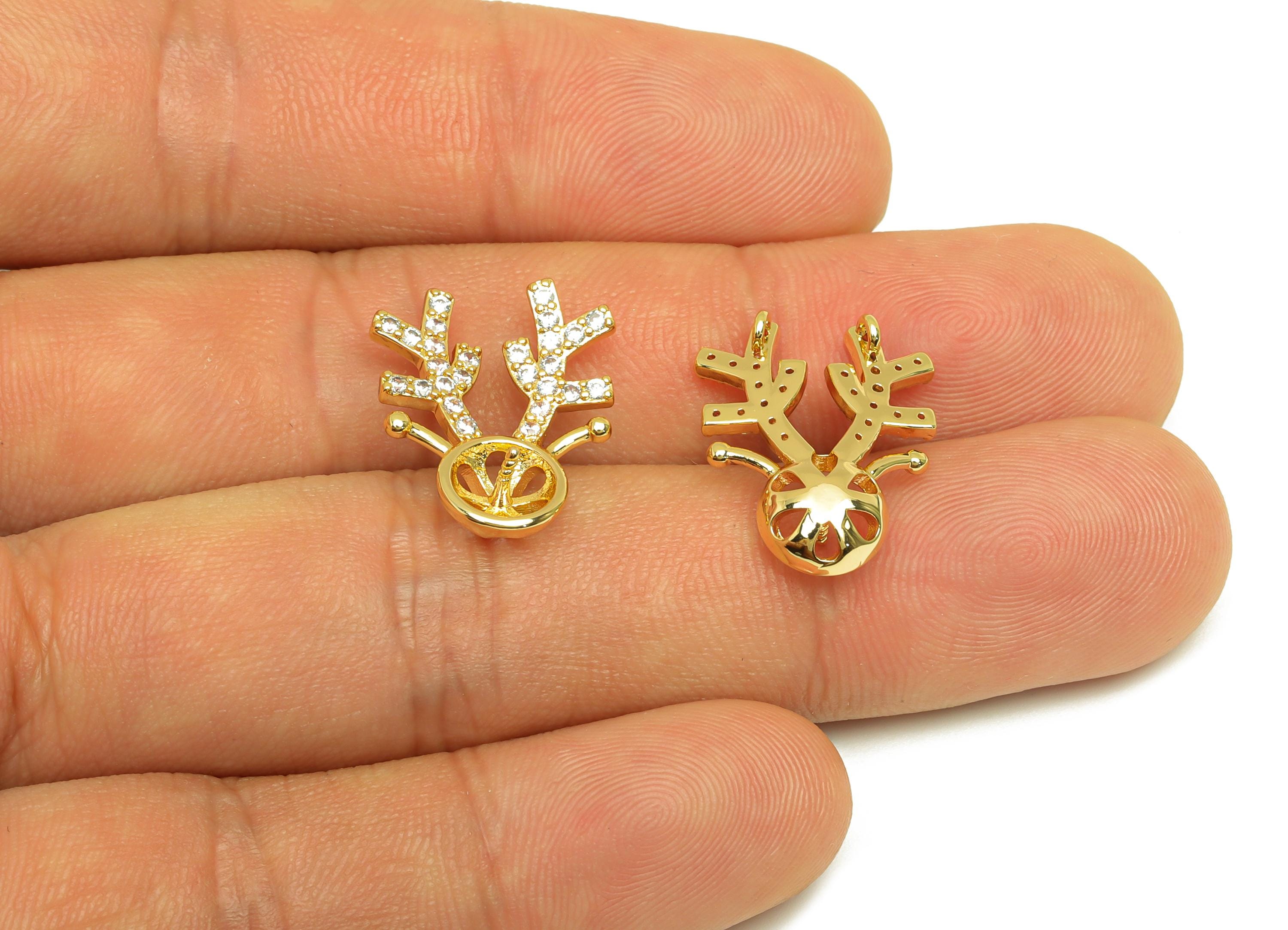 Brass Coral Setting Charm - Gold Coral Zircon Earring Charm - CZ Coral Setting Pendant - 18K Real Gold Plated - 19.08x15.09x2.93mm - RGP7640 - DOMEDBAZAAR