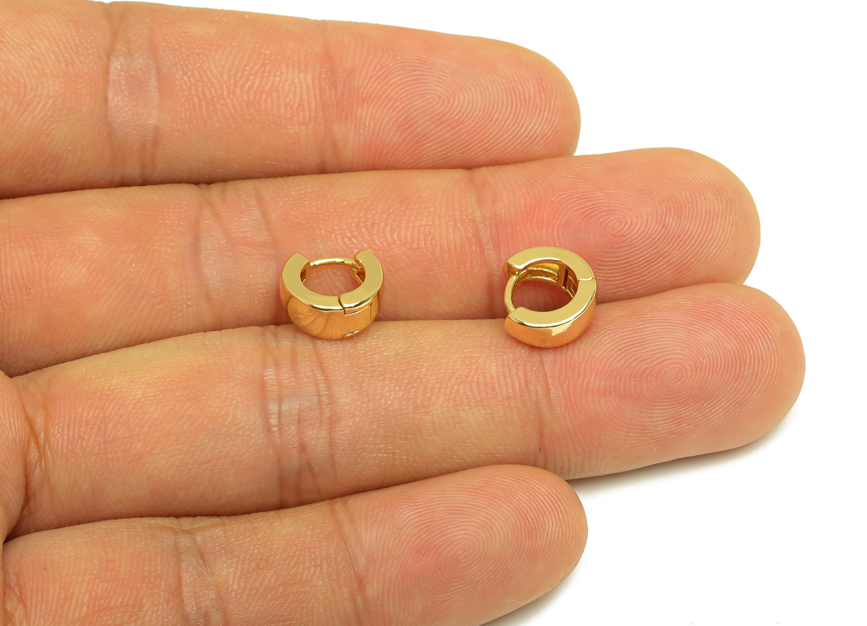 Brass Hoop Earring Clasp - Tiny Gold Round Huggie Hoop Earring - Mini Thick Hoop Earring - 18K Real Gold Plated - 10.12x8.9x2.05mm - RGP7641 - DOMEDBAZAAR