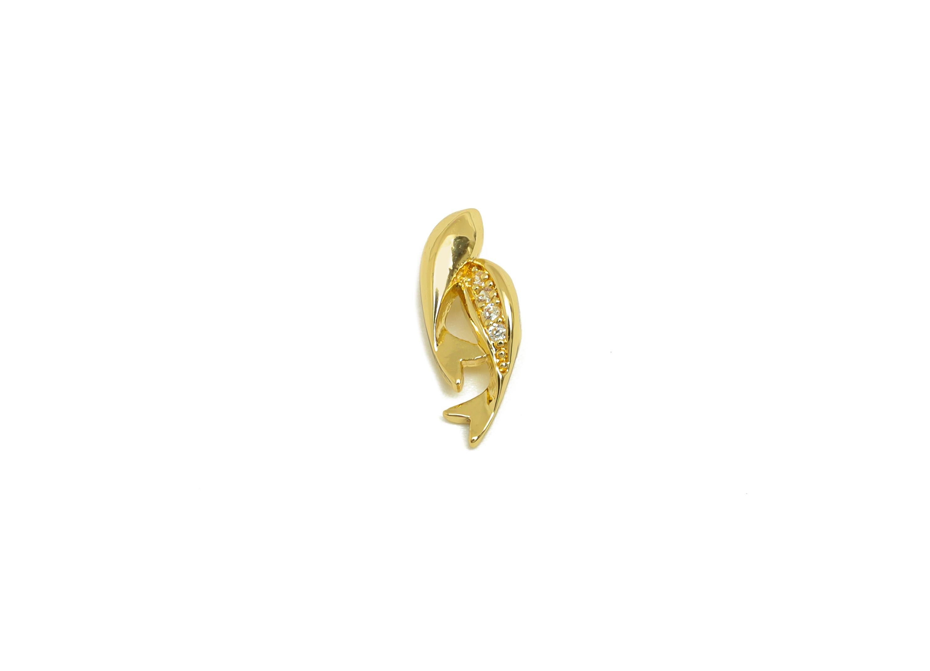 Brass Fish Pendant - Zircon Goldfish Earring Charm with Loop - Gold CZ Tiny Marine Charm - 18K Real Gold Plating - 13.2x5.2x2.37mm - RGP7642 - DOMEDBAZAAR