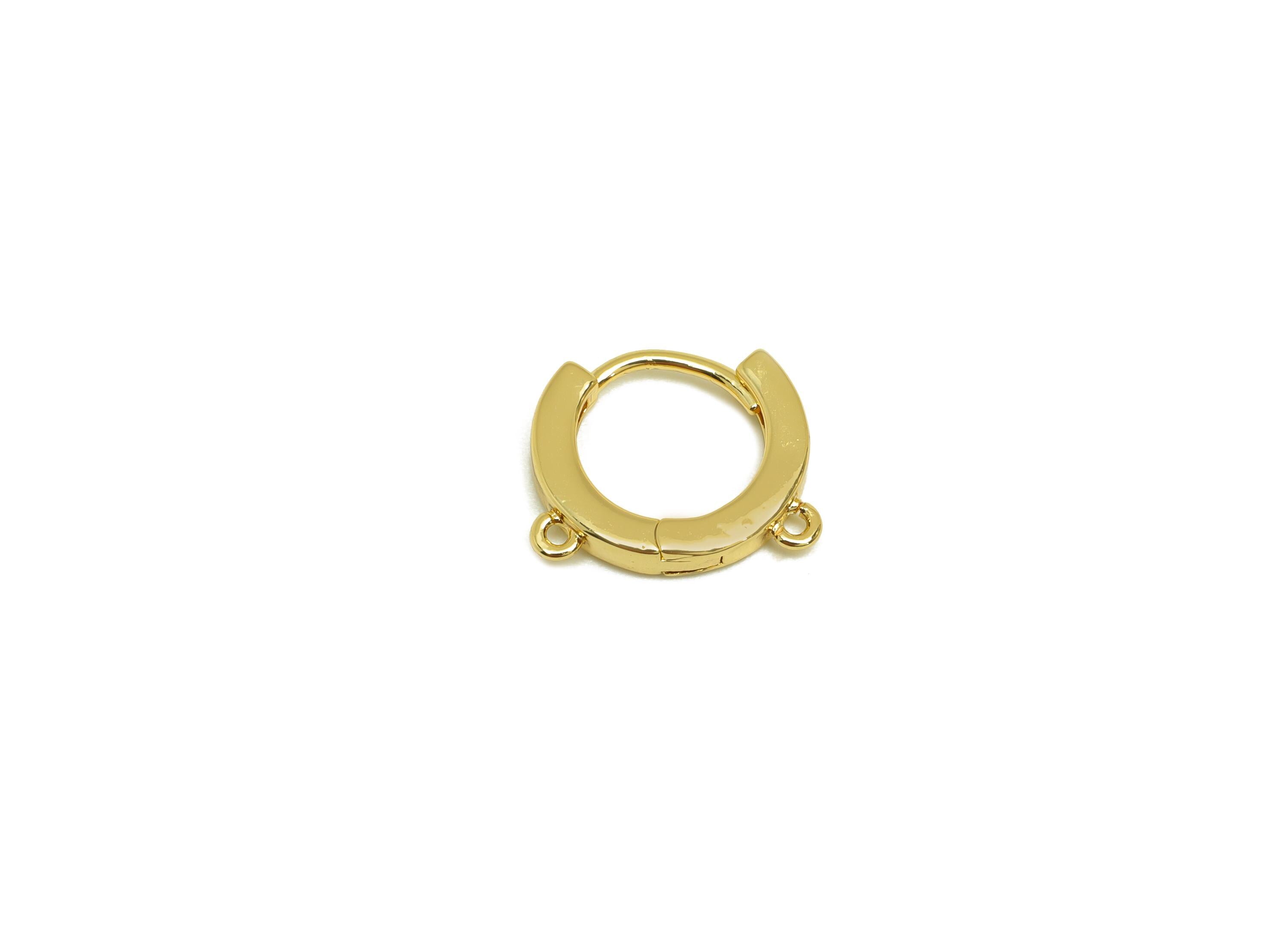 Round Huggie Hoop Earring - Brass Earring Clasps With 2 Loops - Gold Circle Hoop Earring - 18K Real Gold Plated - 13.4x11.2x1.92mm - RGP7643 - DOMEDBAZAAR