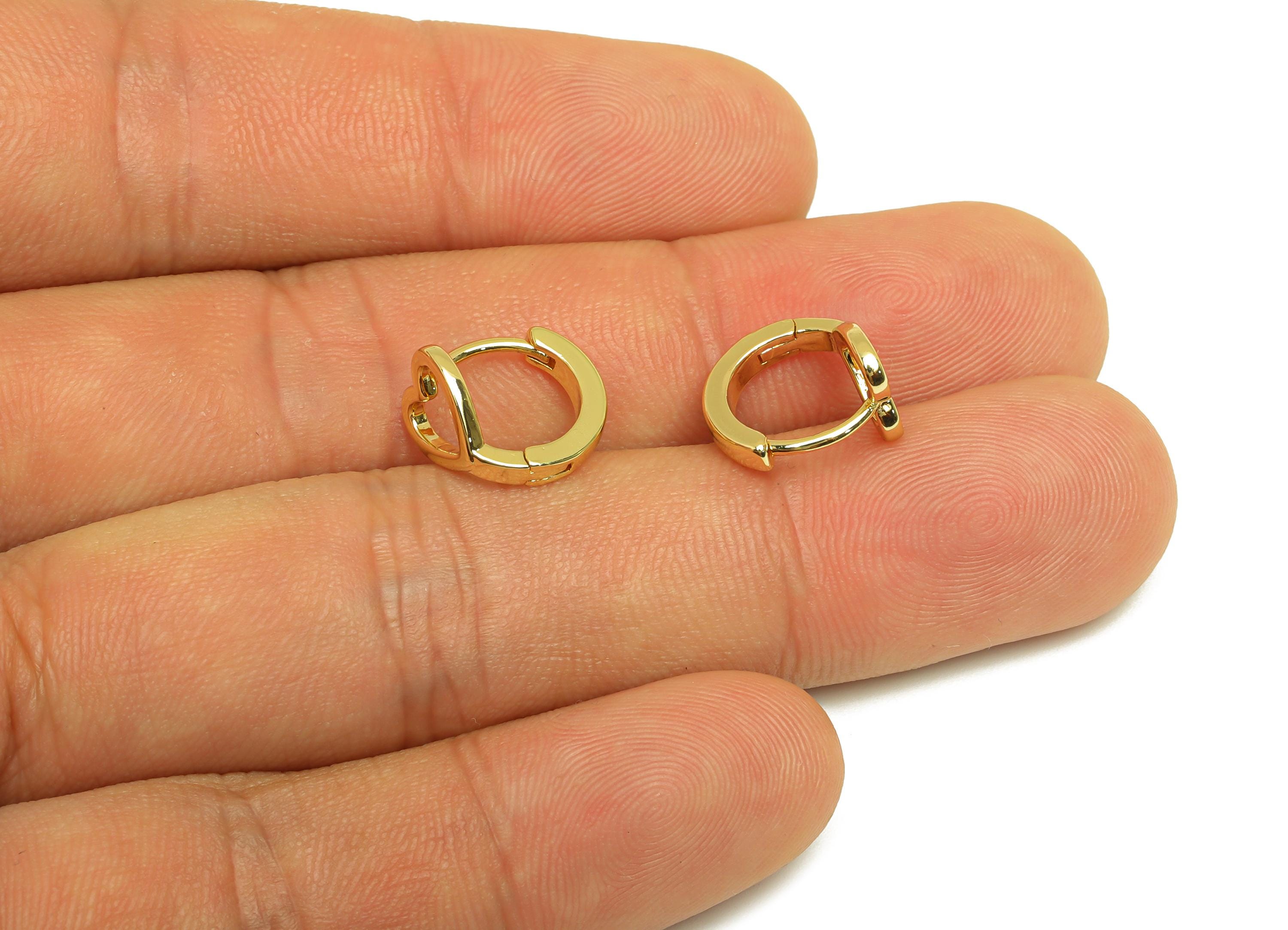Brass Heart Hoop Earring - Gold Round Huggie Hoop Earring Clasps - Heart Huggie Hoop Ear - 18K Real Gold Plating - 11.3x11.2x1.7mm - RGP7644 - DOMEDBAZAAR