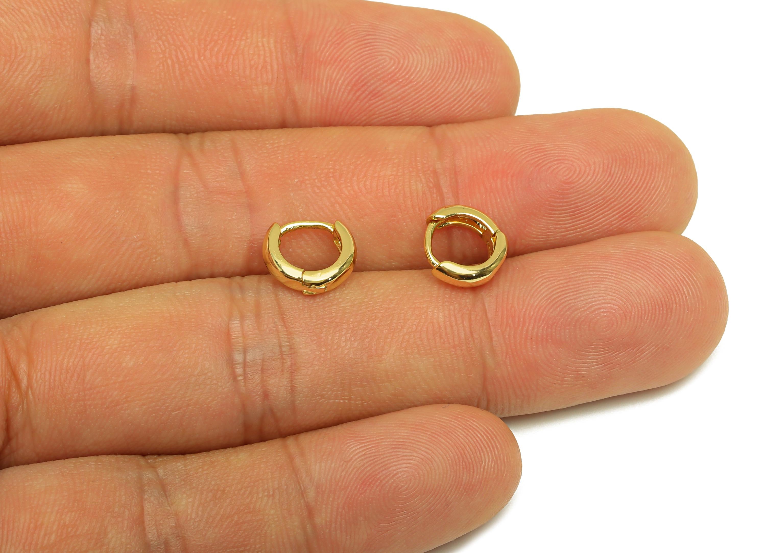 Brass Hoop Earring Clasp - Tiny Gold Round Huggie Hoop Earring - Mini Thick Hoop Earring - 18K Real Gold Plating - 9.45x8.9x1.51mm - RGP7645 - DOMEDBAZAAR