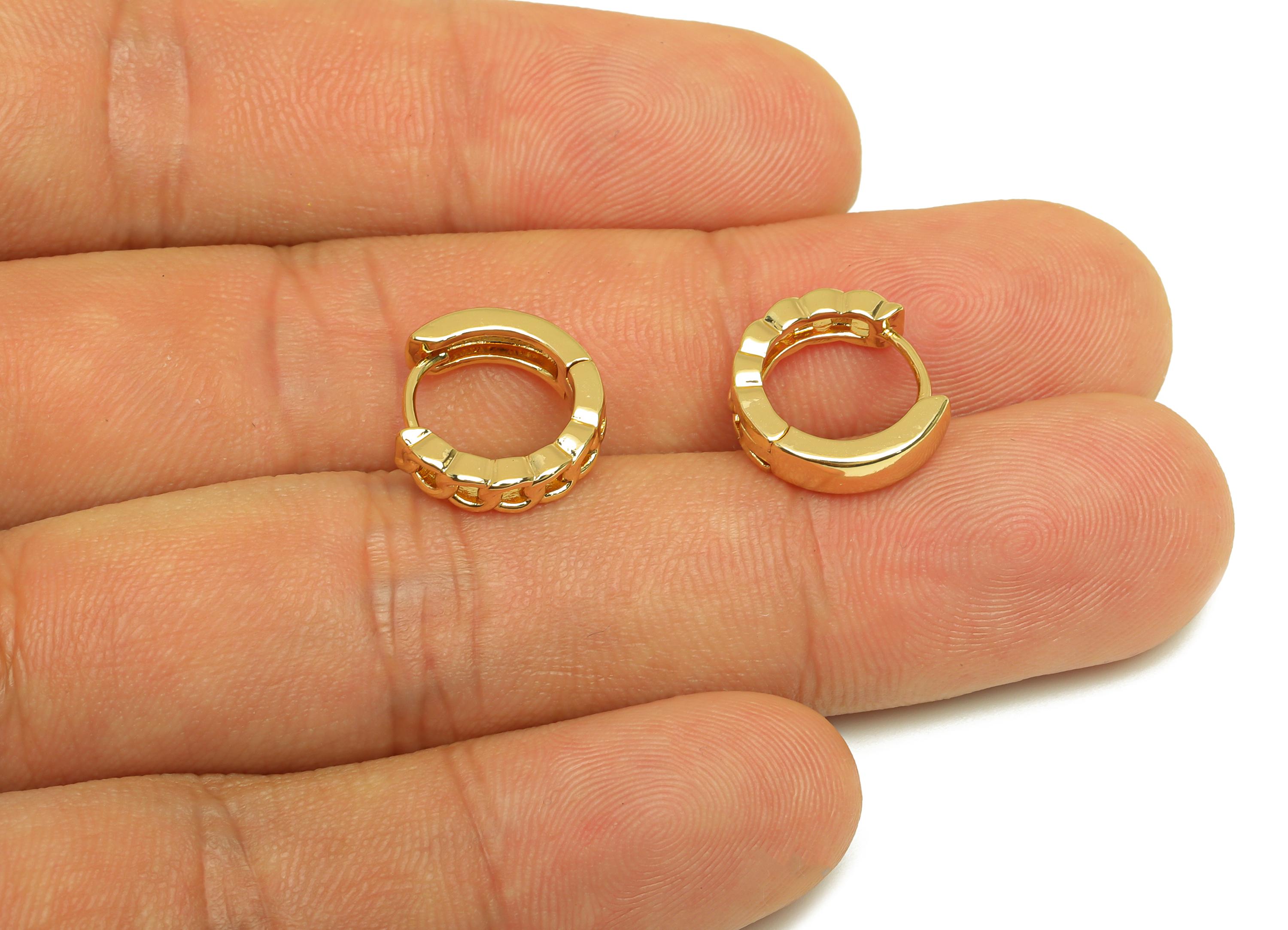 Brass Curb Chain Earrings - Gold Round Huggie Hoop Earring Clasp - Huggie Hoop Earring - 18K Real Gold Plating - 13.56x12.5x1.95mm - RGP7646 - DOMEDBAZAAR