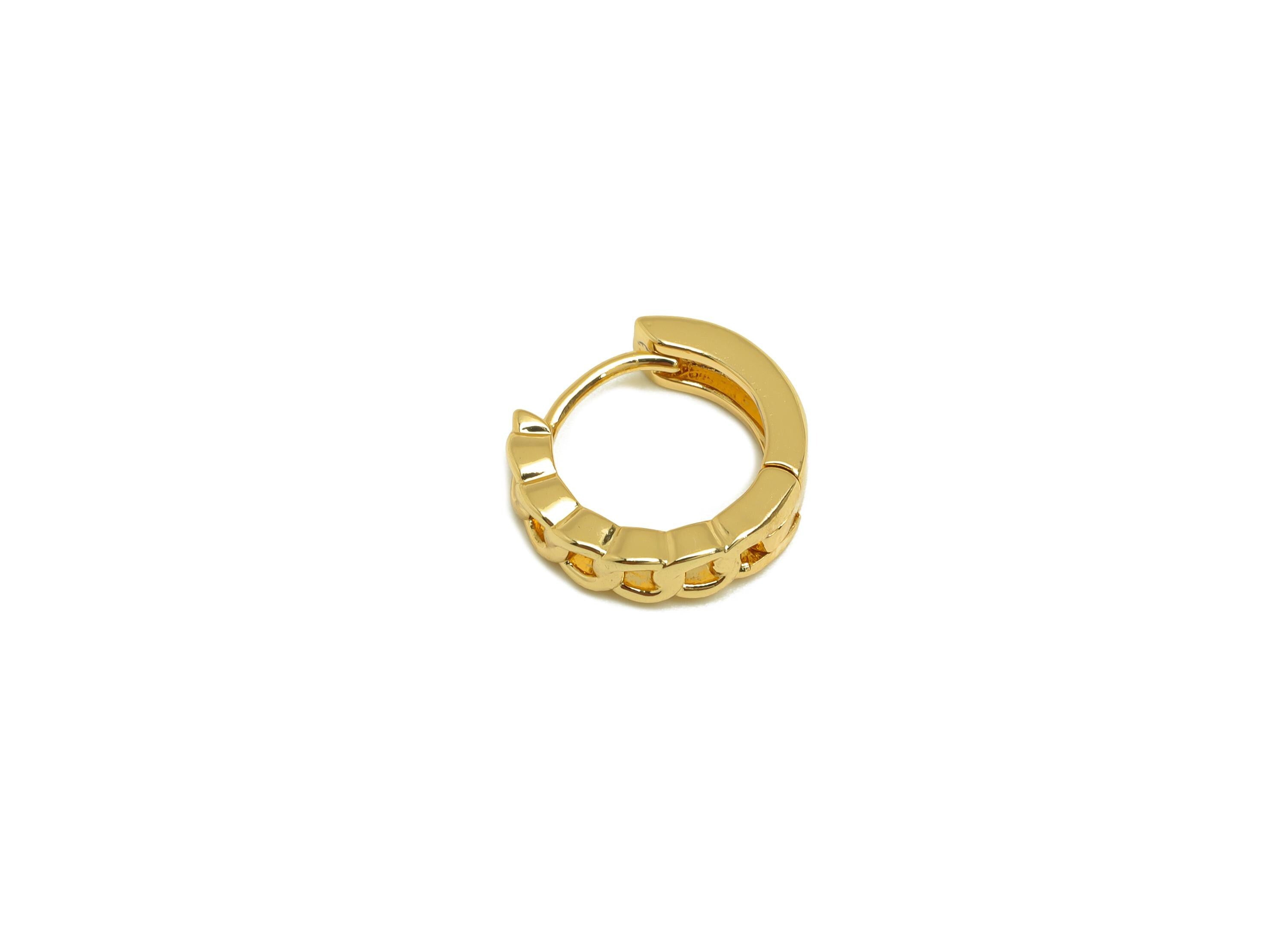 Brass Curb Chain Earrings - Gold Round Huggie Hoop Earring Clasp - Huggie Hoop Earring - 18K Real Gold Plating - 13.56x12.5x1.95mm - RGP7646 - DOMEDBAZAAR
