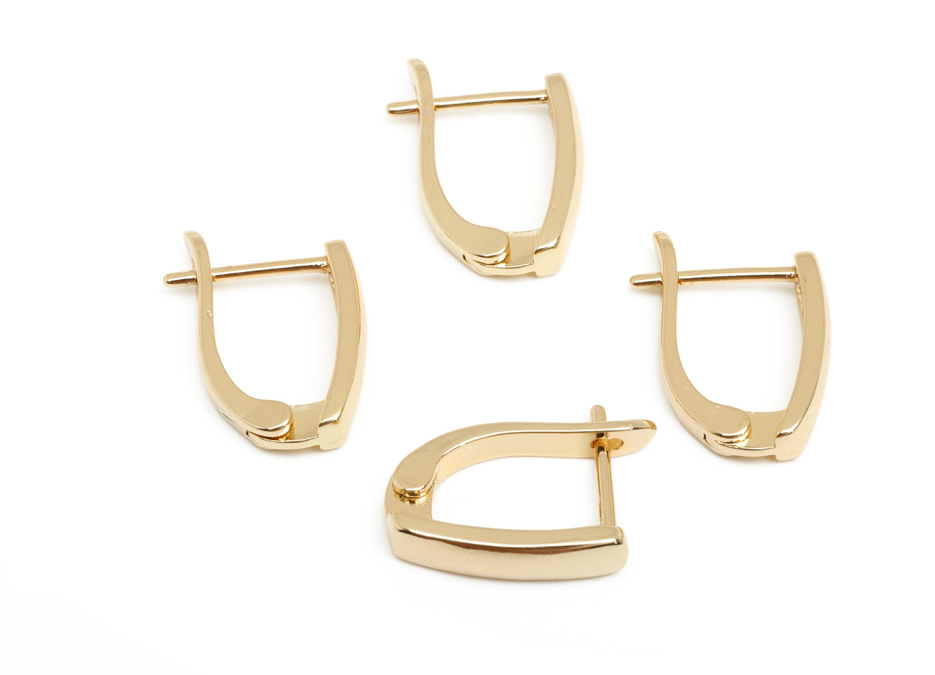 Brass Leverback Earring Clasp - Gold D Huggie Hoop Earring - Minimalist D Hoop Earring - 18K Real Gold Plated - 17.2x11.7x1.6mm - RGP7653 - DOMEDBAZAAR