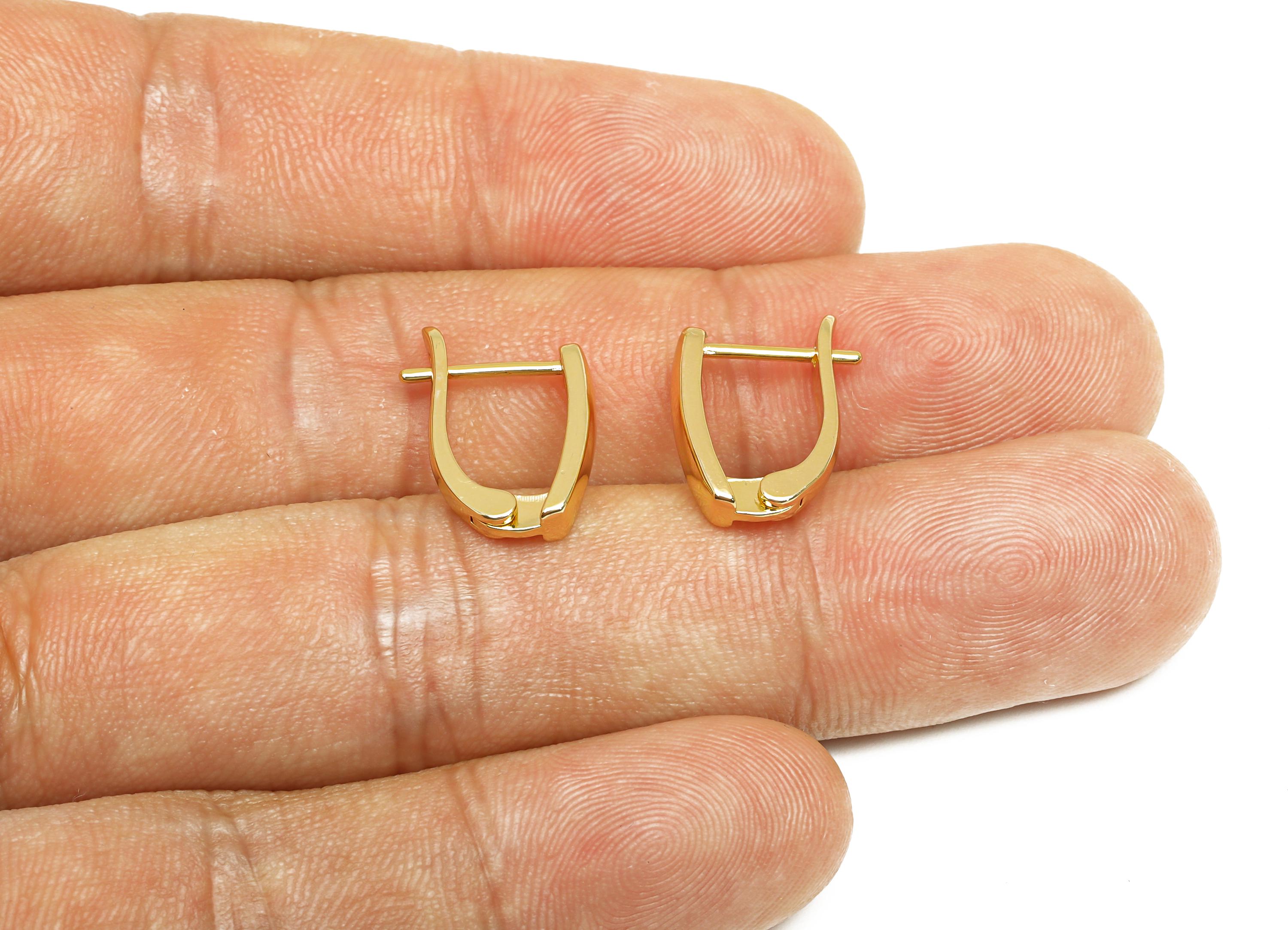 Brass Leverback Earring Clasp - Gold D Huggie Hoop Earring - Minimalist D Hoop Earring - 18K Real Gold Plated - 17.2x11.7x1.6mm - RGP7653 - DOMEDBAZAAR