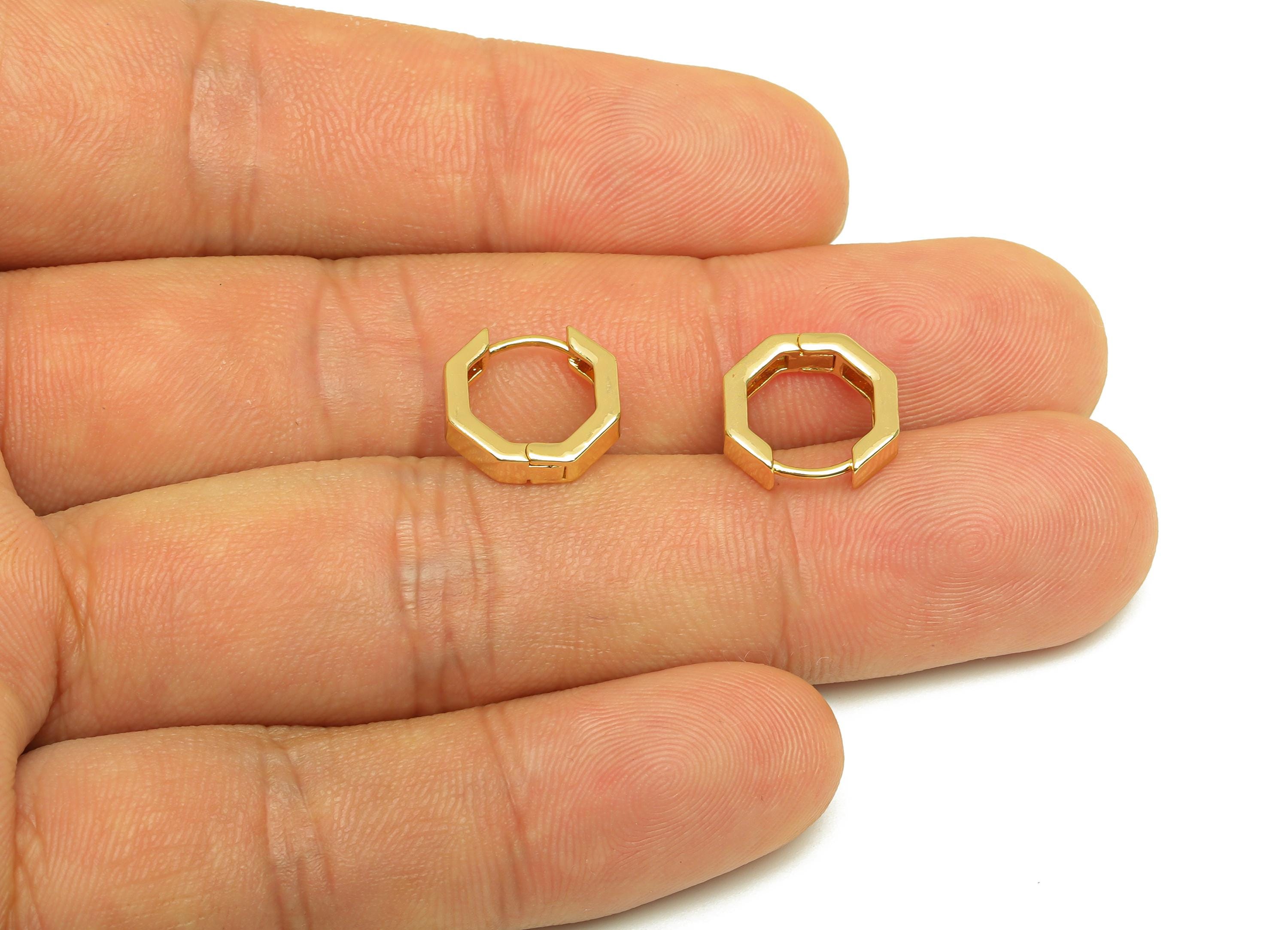 Brass Octagon Earrings Clasps - Gold Huggie Hoop Ear Clasp - Octagon Huggie Hoop Earring - 18K Real Gold Plated - 11.9x11.5x1.53mm - RGP7654 - DOMEDBAZAAR