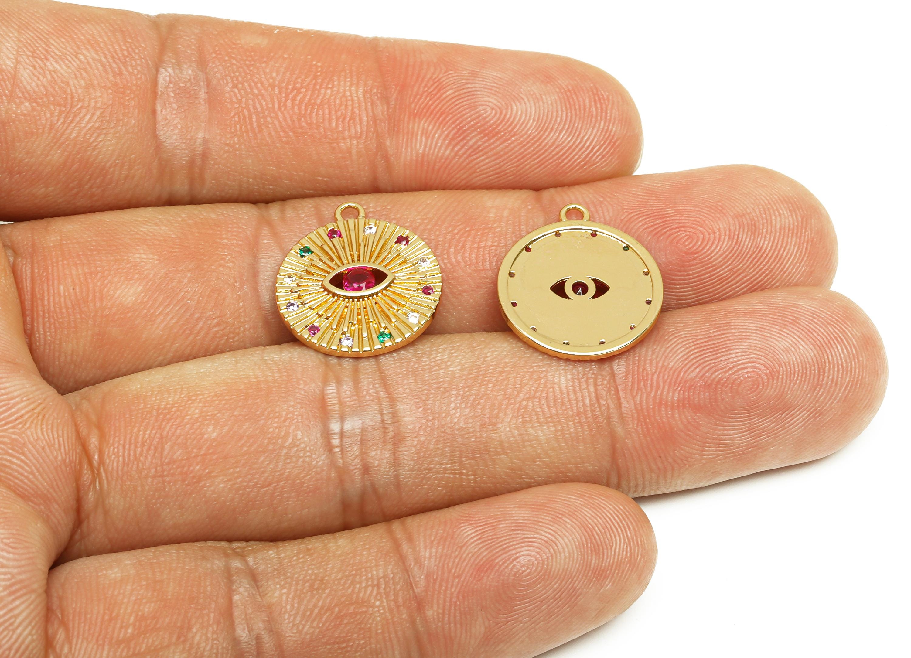Brass Round Earring Charm - Marquise Zircon Charm - Textured Gold Marquise CZ Pendant - 18K Real Gold Plating - 17.9x15.57x1.83mm - RGP7655 - DOMEDBAZAAR