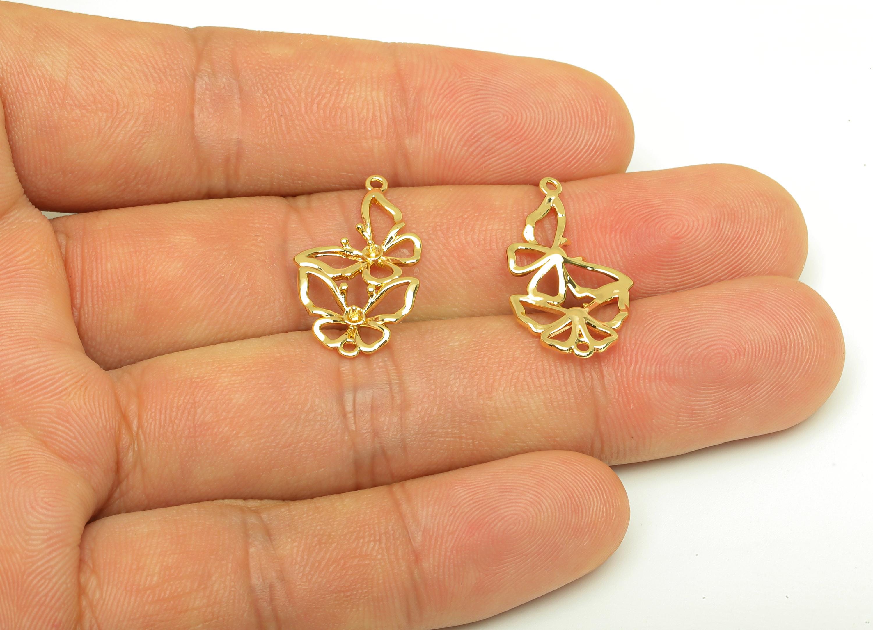 Brass Butterfly Charm - Gold Hollow Animal Earring Charm - Brass Hollow Pendant Setting - 18K Real Gold Plating - 13.4x23.9x2.26mm - RGP7656 - DOMEDBAZAAR