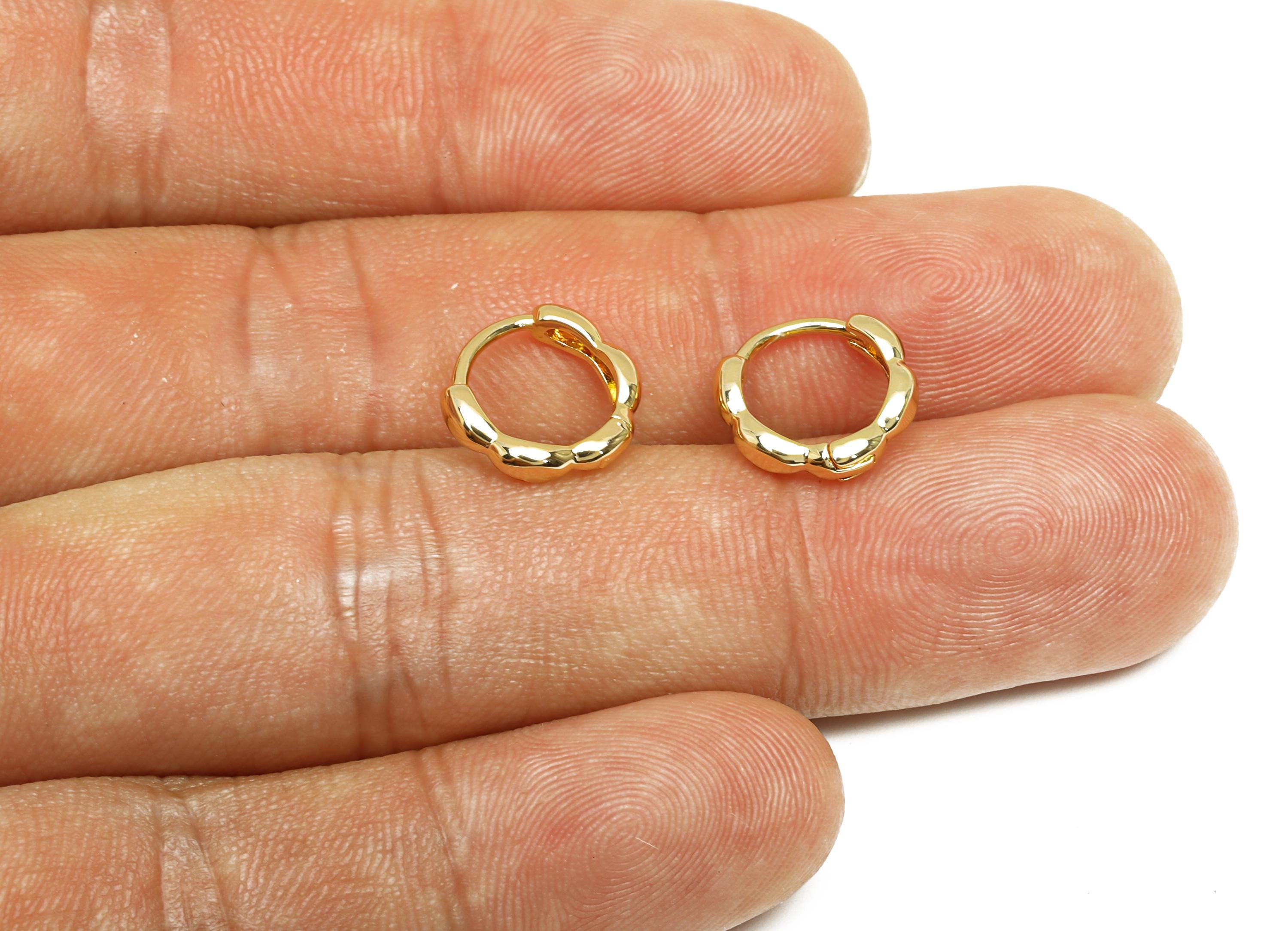 Brass Flower Hoop Earrings - Gold Round Huggie Hoop Earring Clasp - Flower Hoop Earring - 18K Real Gold Plated - 11.5x11.26x1.45mm - RGP7657 - DOMEDBAZAAR