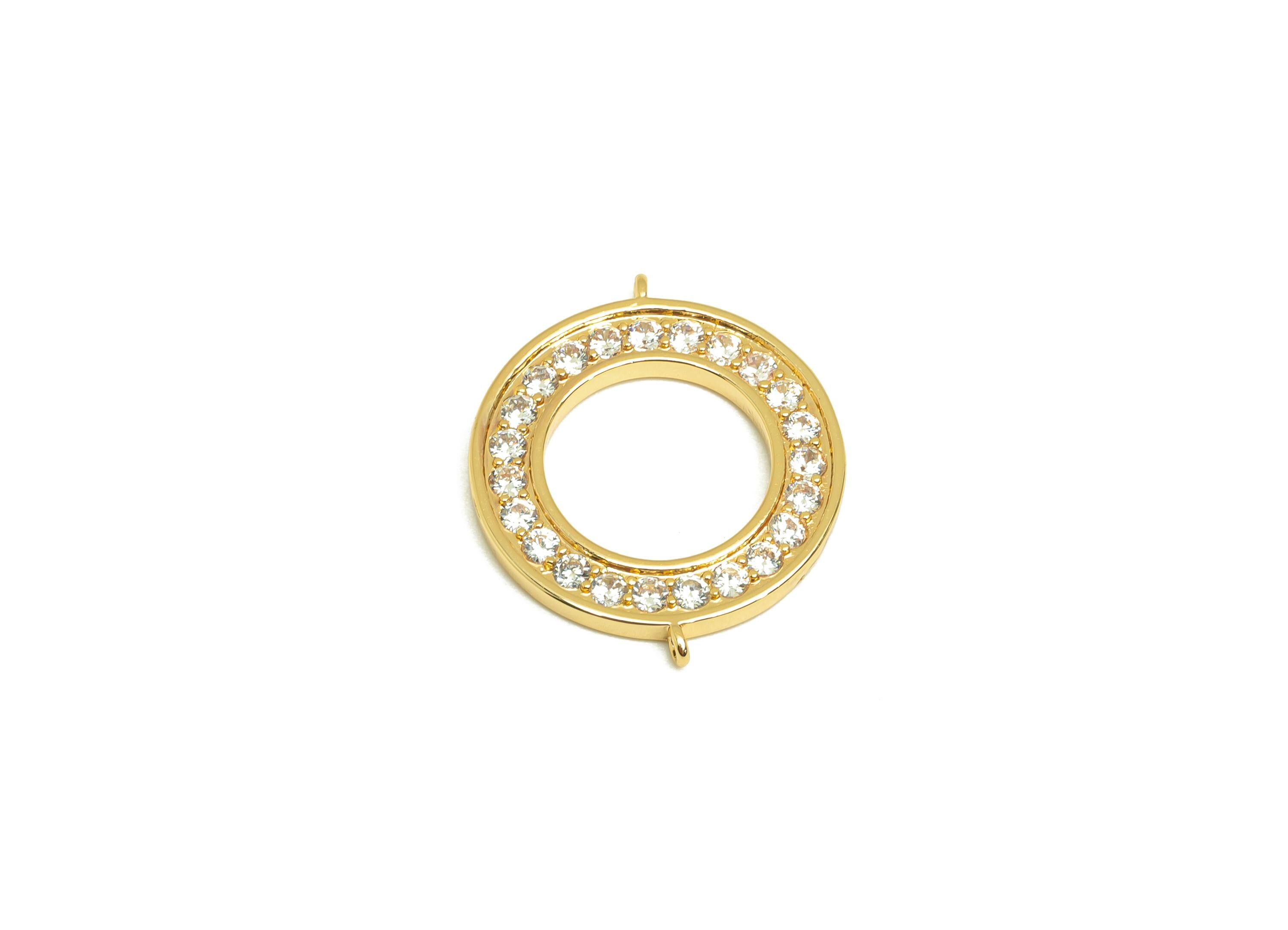 Brass Round Connector - Gold Circle Zircon Charms - CZ Round Connector - 18K Real Gold Plated -Jewelry Supplies - 23.7x19.9x3.82mm - RGP7658 - DOMEDBAZAAR