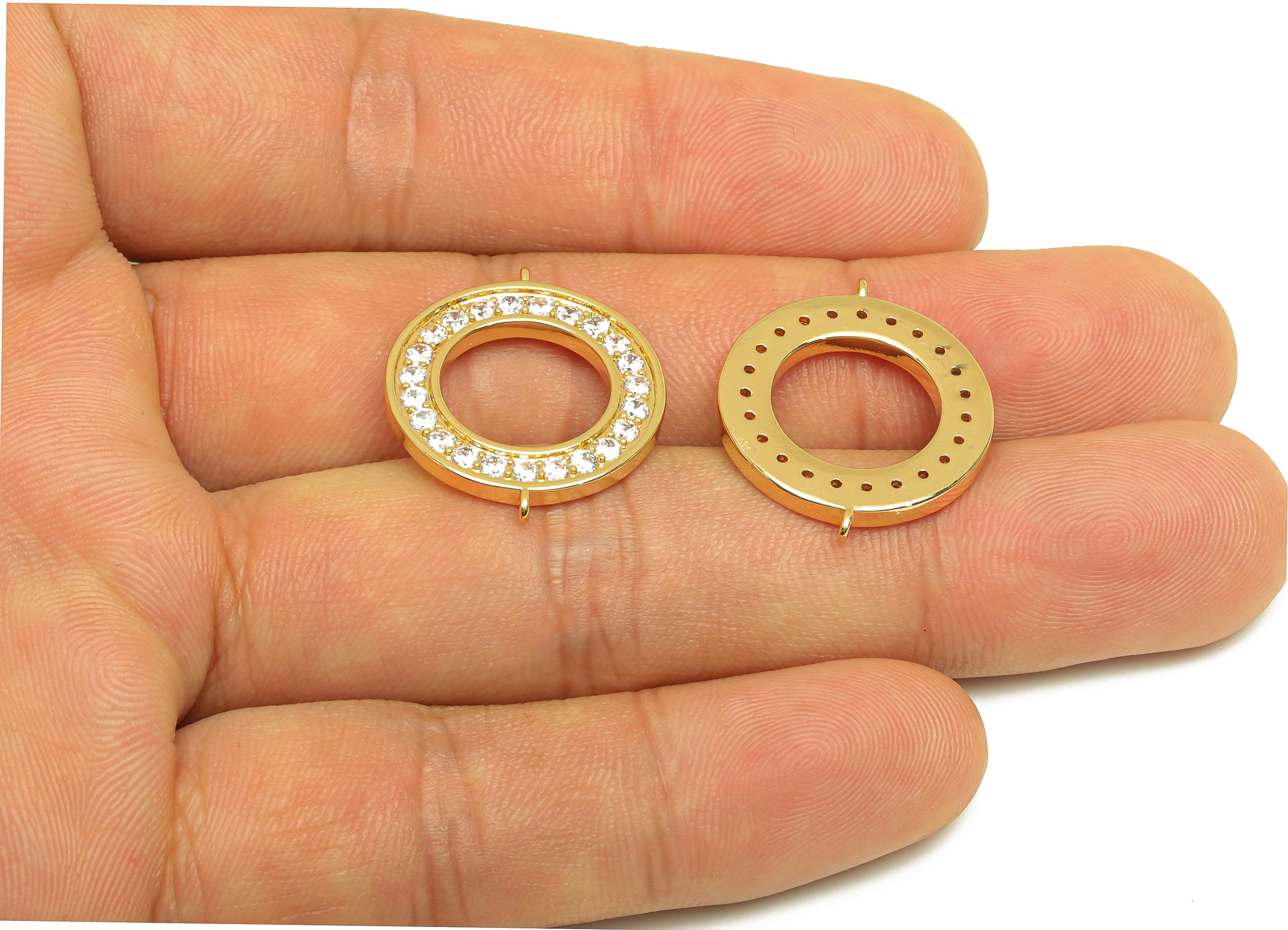 Brass Round Connector - Gold Circle Zircon Charms - CZ Round Connector - 18K Real Gold Plated -Jewelry Supplies - 23.7x19.9x3.82mm - RGP7658 - DOMEDBAZAAR
