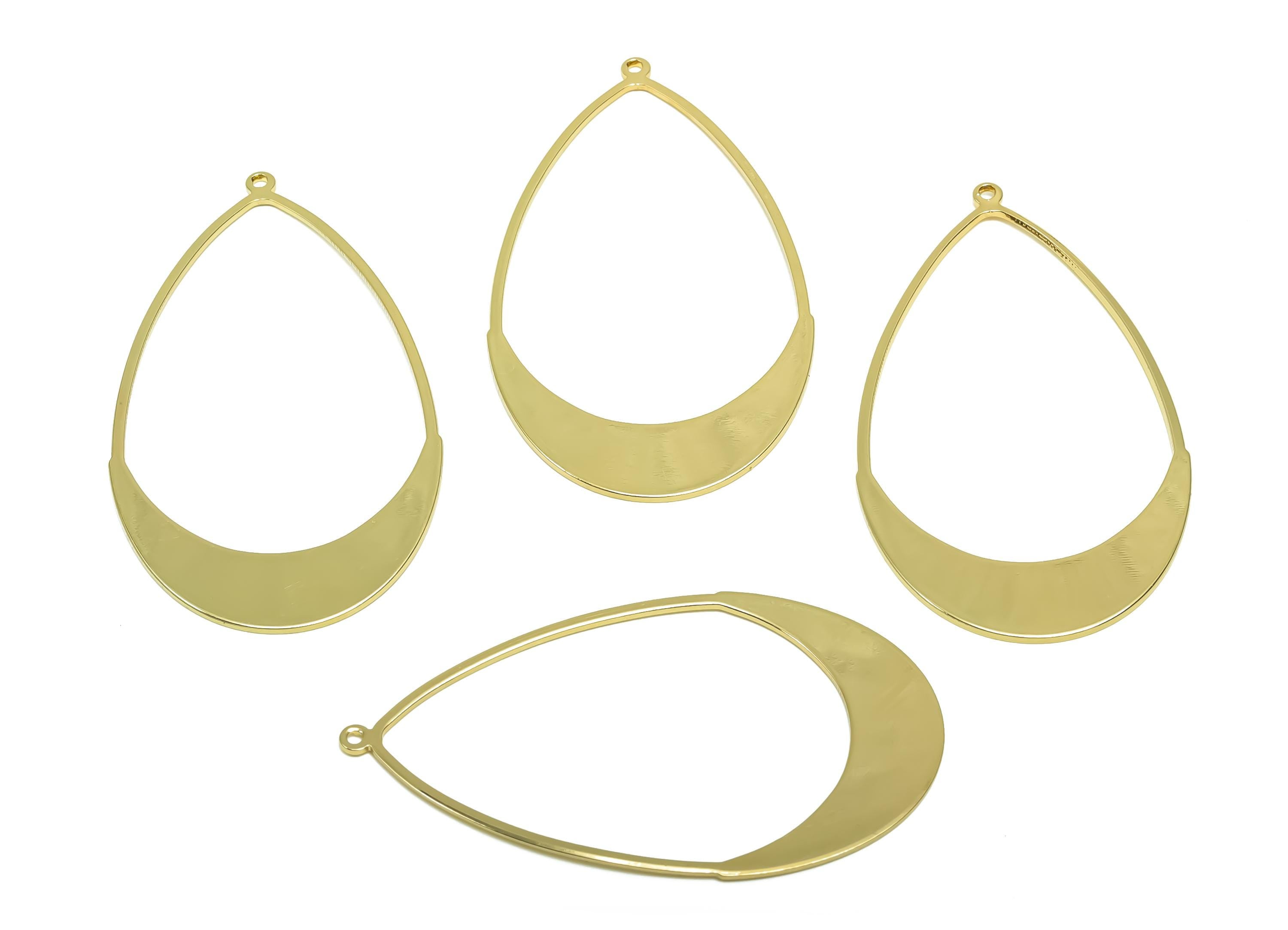 Brass Drop Earring Charm - Brass Teardrop Earring Charm - Brass Geometry Pendant - 18K Real Gold Plating - 53.1x30.8x1.13mm - RGP8345 - DOMEDBAZAAR
