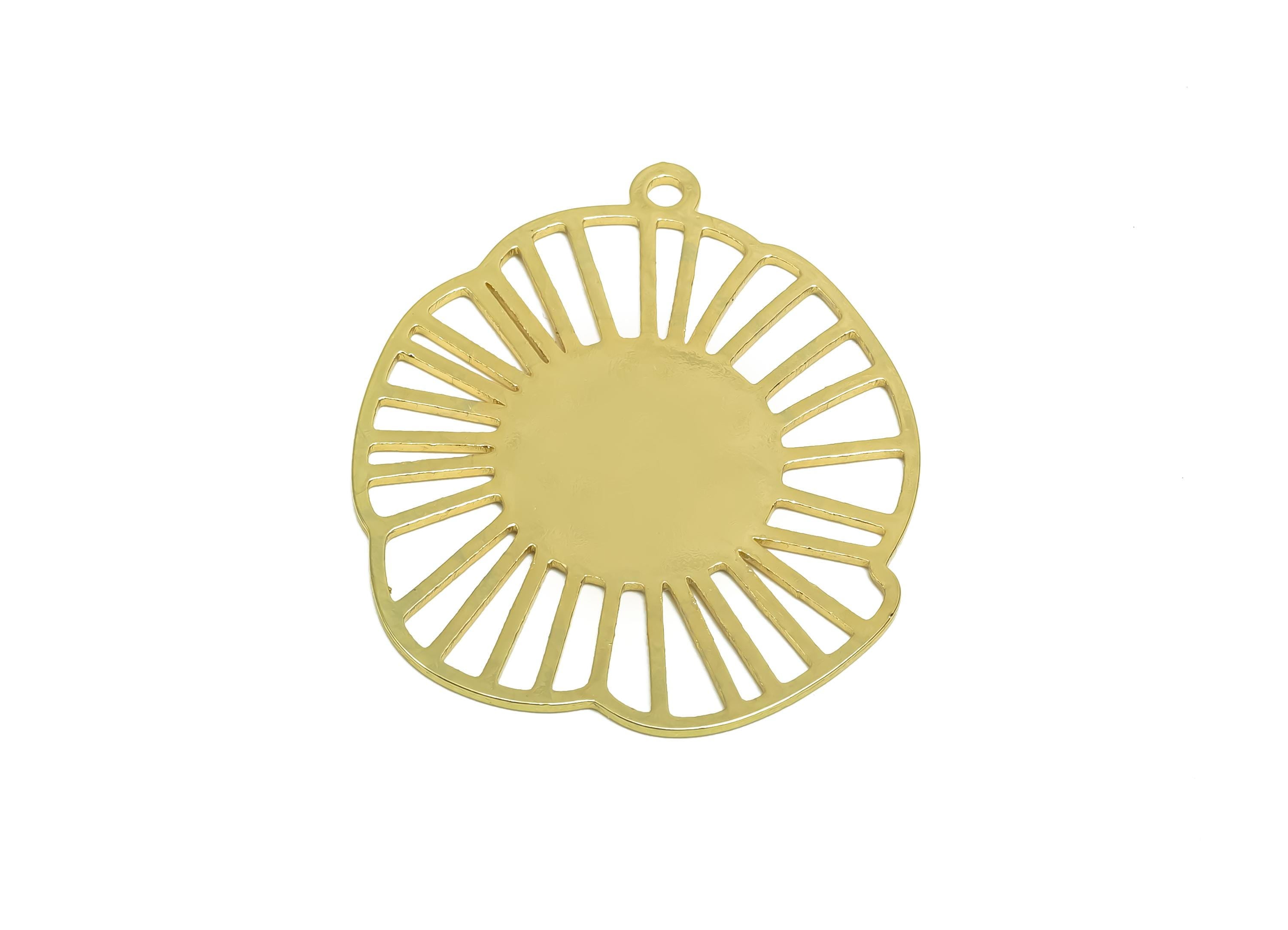 Brass Leaf Earring Charm - Brass Lotus Leaf Earring Charm - Brass Botanical Pendant - 18K Real Gold Plating - 35x30x0.84mm - RGP8346 - DOMEDBAZAAR