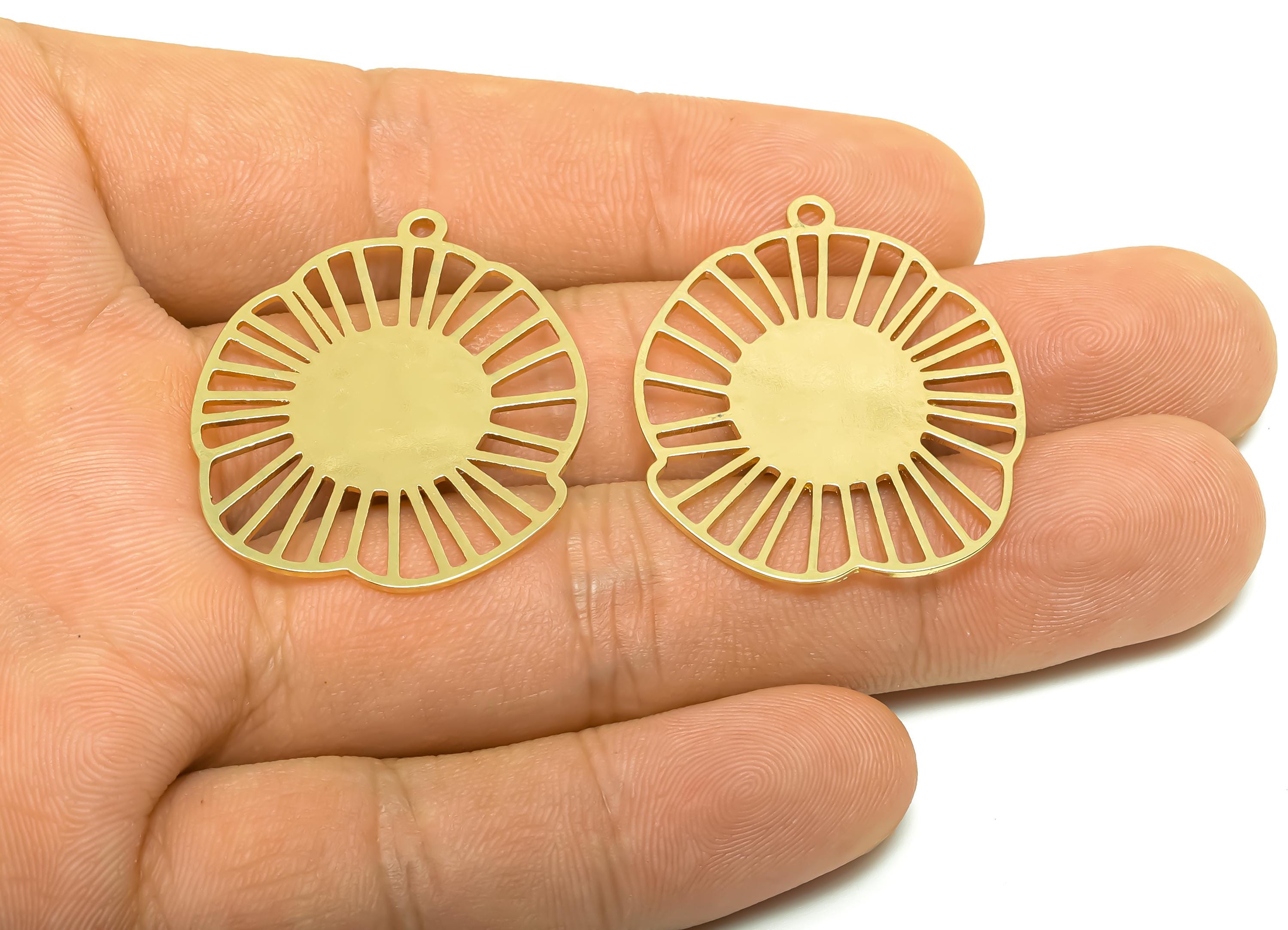 Brass Leaf Earring Charm - Brass Lotus Leaf Earring Charm - Brass Botanical Pendant - 18K Real Gold Plating - 35x30x0.84mm - RGP8346 - DOMEDBAZAAR