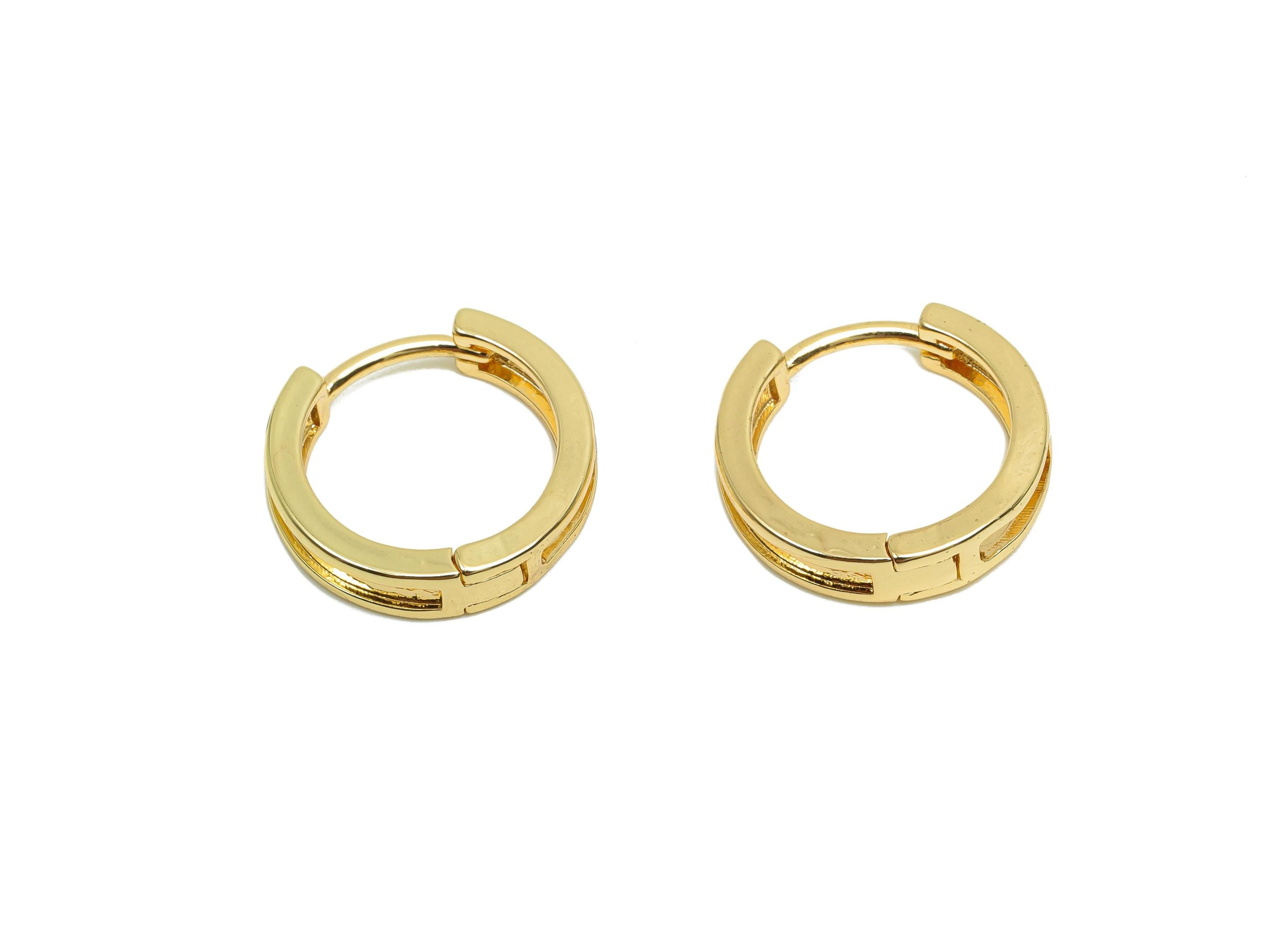 Brass Hoop Earring - Brass Hollow Huggie Hoop Earring - Brass Round Clasp Hoop Earring - 18K Real Gold Plating - 15.8x14.8x3.4mm- RGP8198 - DOMEDBAZAAR