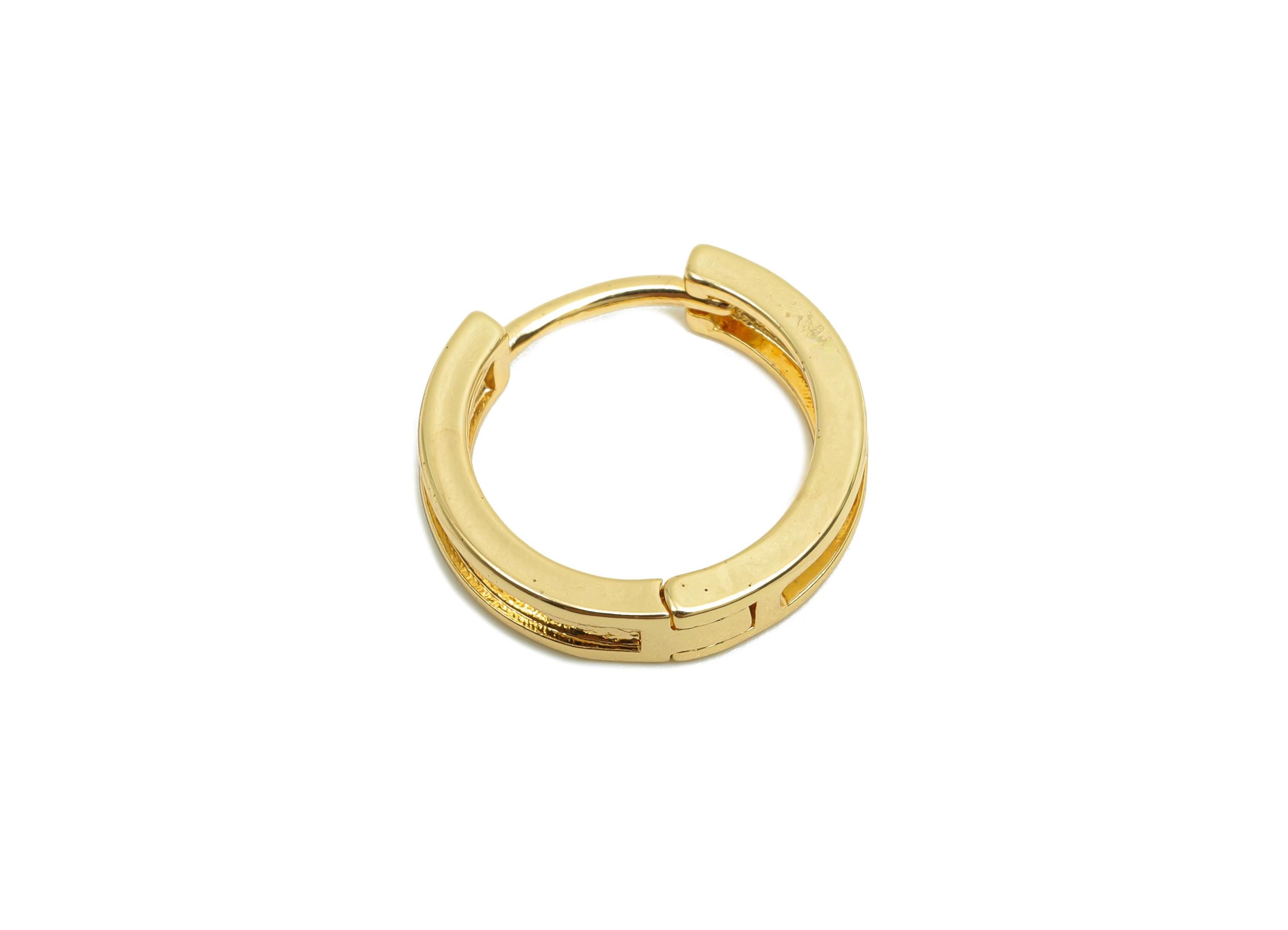 Brass Hoop Earring - Brass Hollow Huggie Hoop Earring - Brass Round Clasp Hoop Earring - 18K Real Gold Plating - 15.8x14.8x3.4mm- RGP8198 - DOMEDBAZAAR