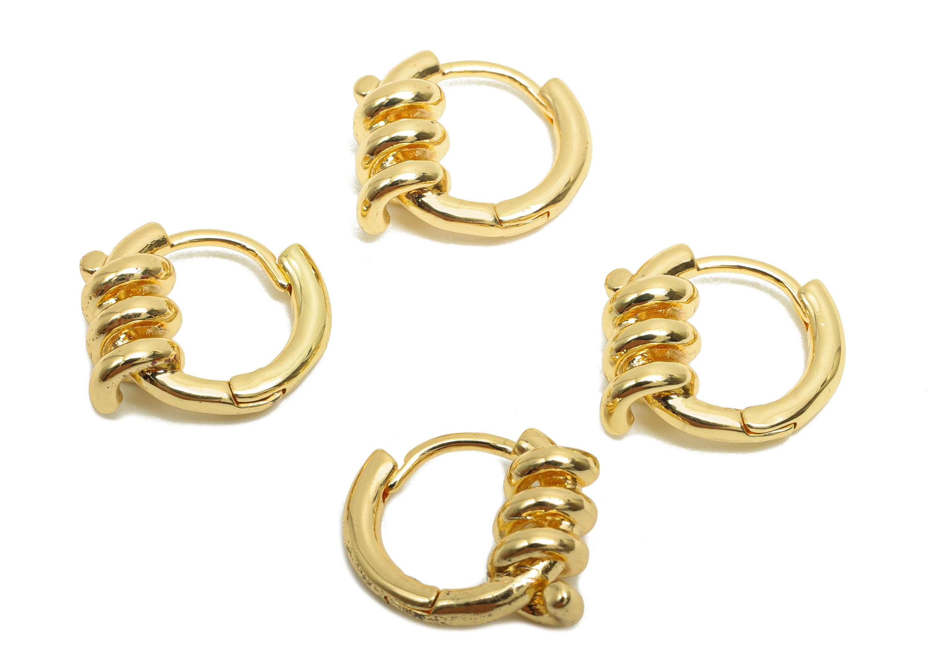 Brass Hoop Earring - Brass Spring Huggie Hoop Earring - Brass Twine Wire Clasp Hoop Earring - 18K Real Gold Plating - 13x11x5.2mm - RGP8211 - DOMEDBAZAAR
