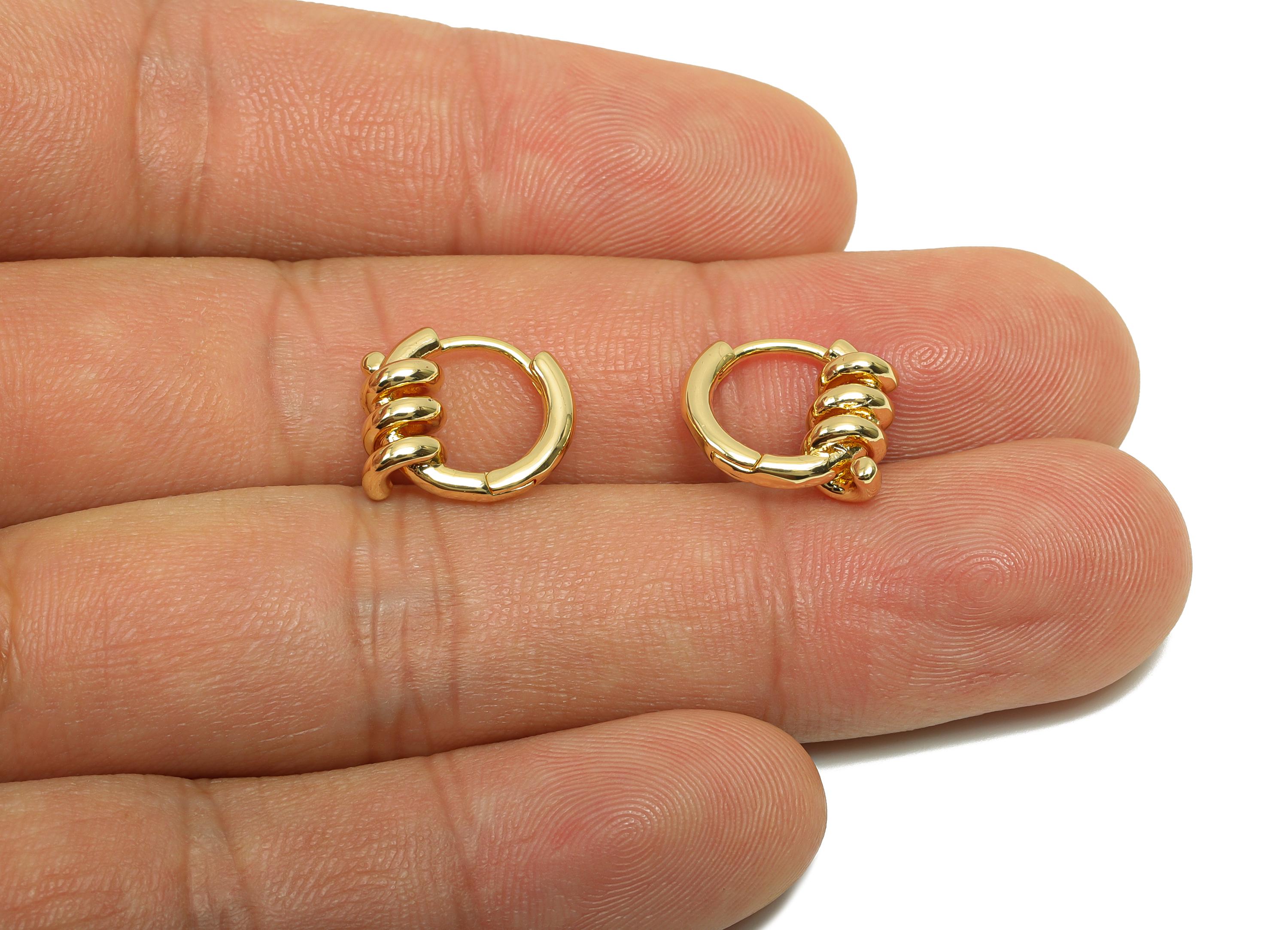 Brass Hoop Earring - Brass Spring Huggie Hoop Earring - Brass Twine Wire Clasp Hoop Earring - 18K Real Gold Plating - 13x11x5.2mm - RGP8211 - DOMEDBAZAAR