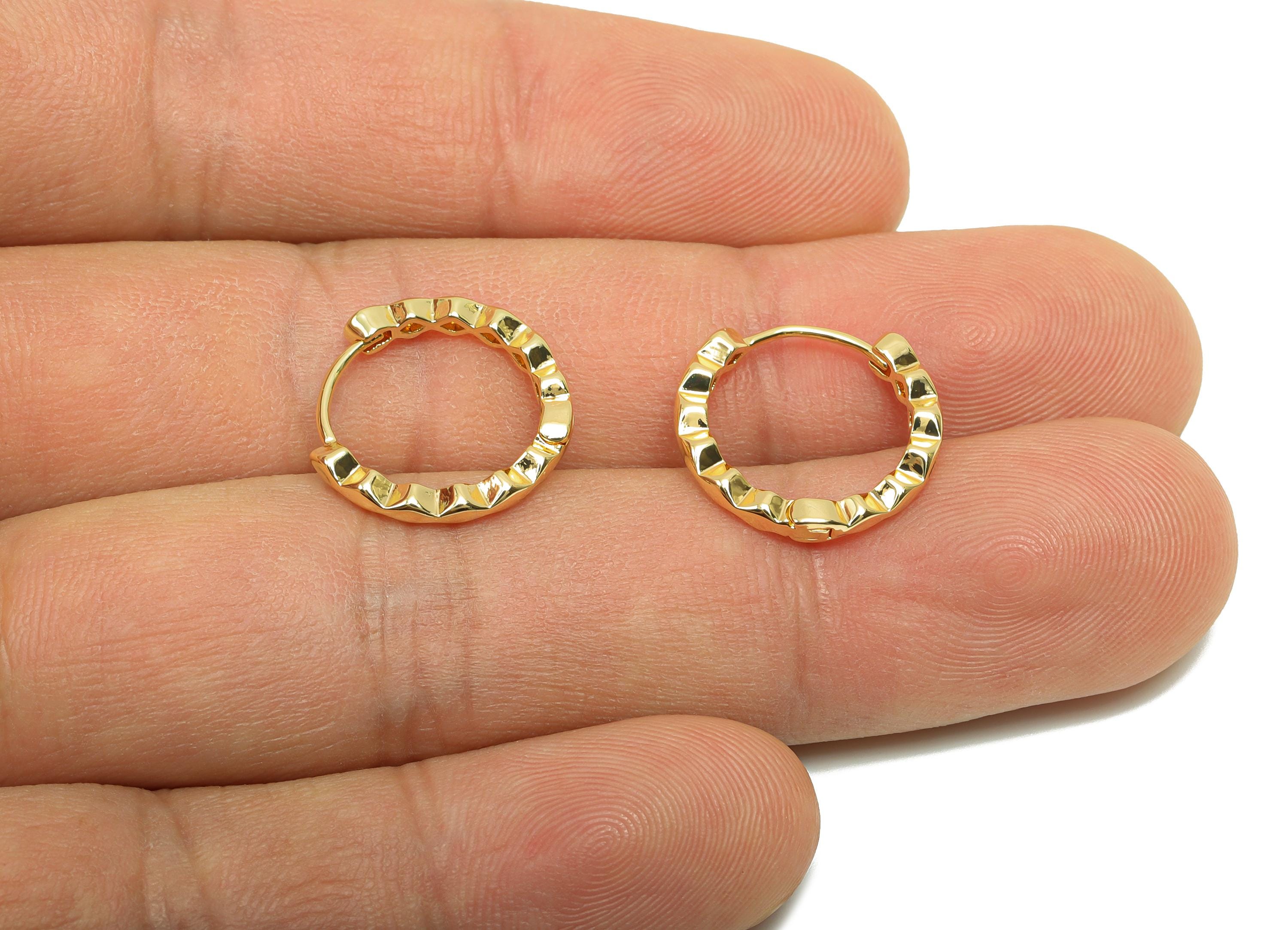 Brass Hoop Earring - Brass Wavy Huggie Hoop Earring - Brass Round Clasp Hoop Earring - 18K Real Gold Plating - 15.9x15.1x2.3mm - RGP8210 - DOMEDBAZAAR