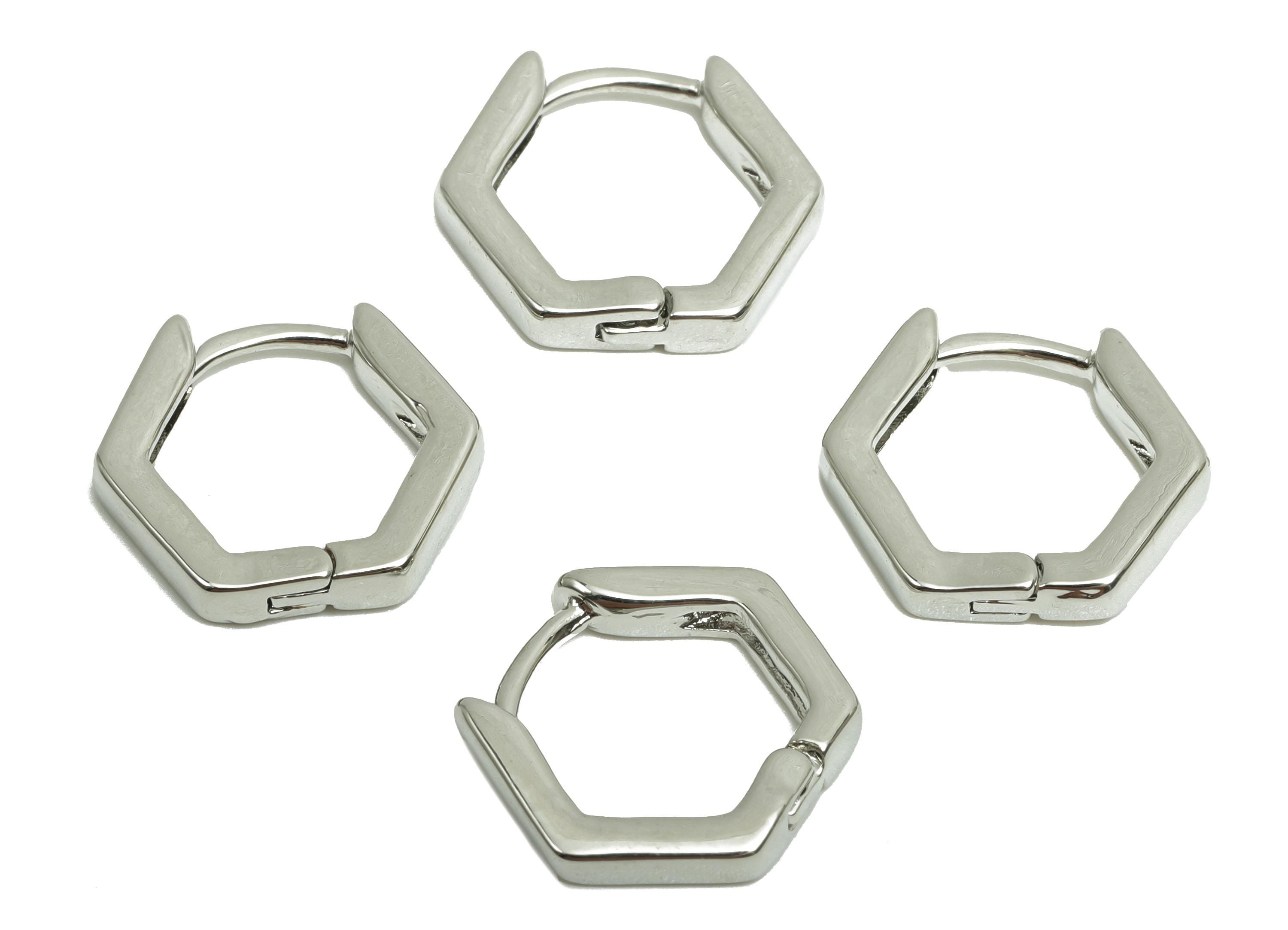 Brass Huggie Hoop Earring - Brass Hexagon Hoop Clasp Earring - Geometry Hoop Earring - 18K Real Silver Gold Plating - 9.96x10x2mm - RGP8216 - DOMEDBAZAAR