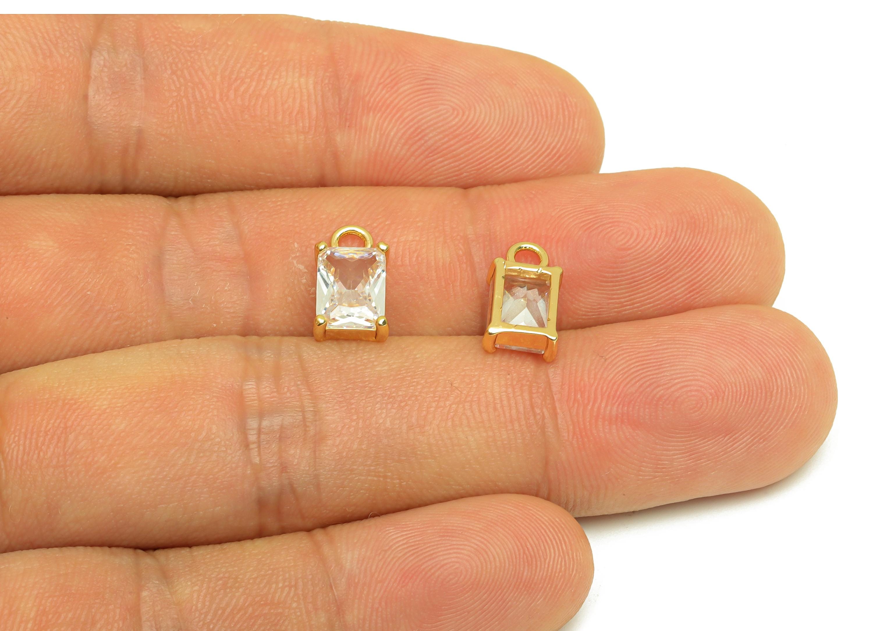 Brass Rectangle Charm - CZ Rectangle Earring Charm - Zircon Gold Rectangle Pendant - 18K Real Gold Plating - 6.47x11.58x3.31mm - RGP7662 - DOMEDBAZAAR