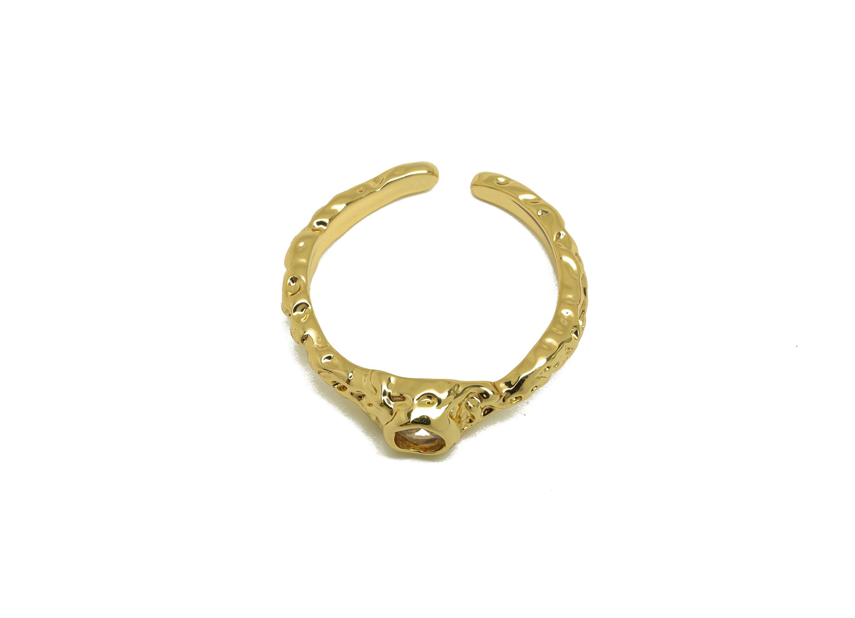 Brass Open Round Ring - Open Circle Hammered Zircon Hoop Ring - Gold CZ Adjustable Ring - 18K Real Gold Plating - 19.6x20.9x4.84mm - RGP7664 - DOMEDBAZAAR