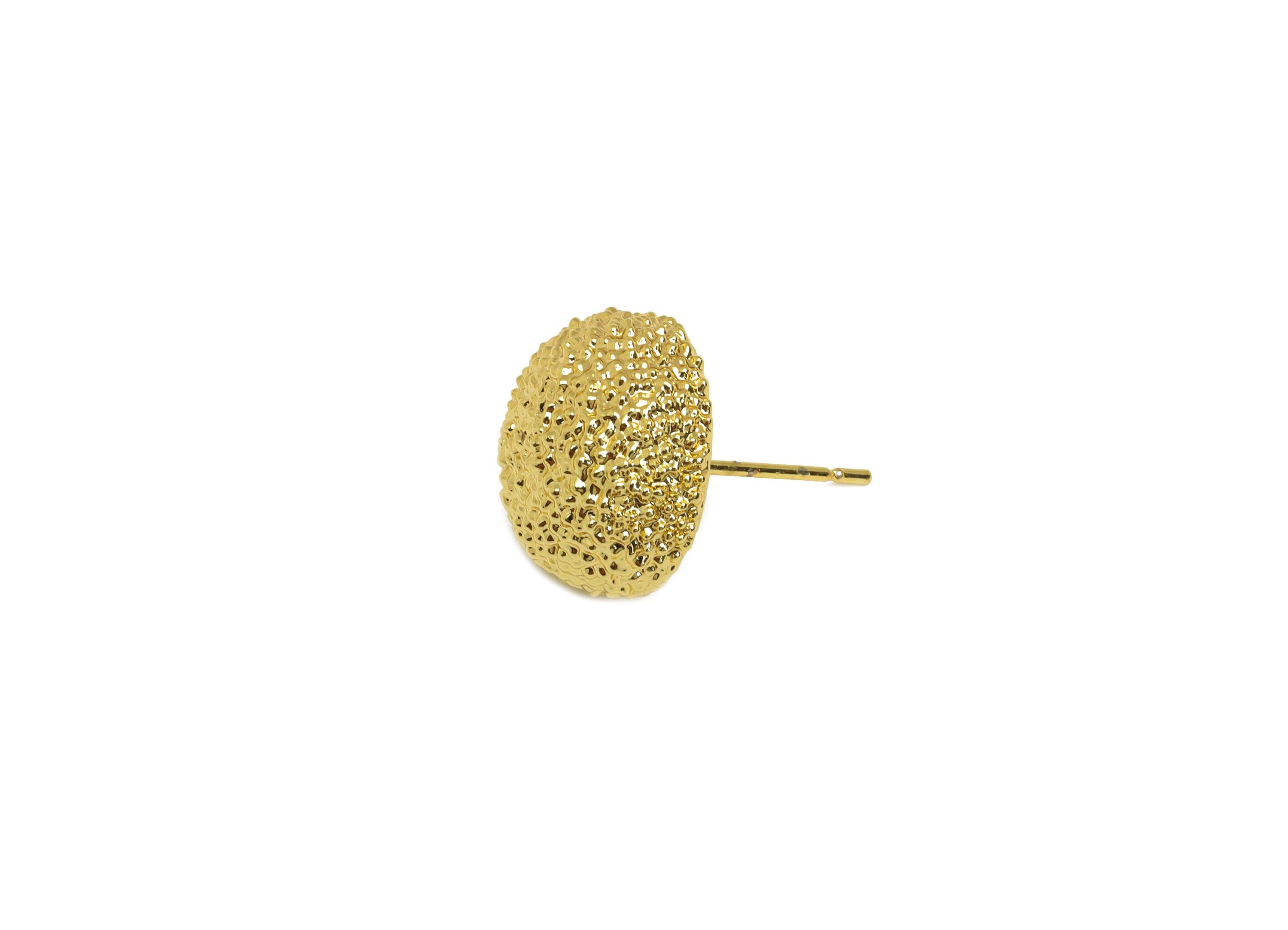 Brass Round Earring Stud - Textured Circle Earring Post - Frosted Earring Post - 18K Real Gold Plating - 18.3x 13.53x7.06mm - RGP7814 - DOMEDBAZAAR
