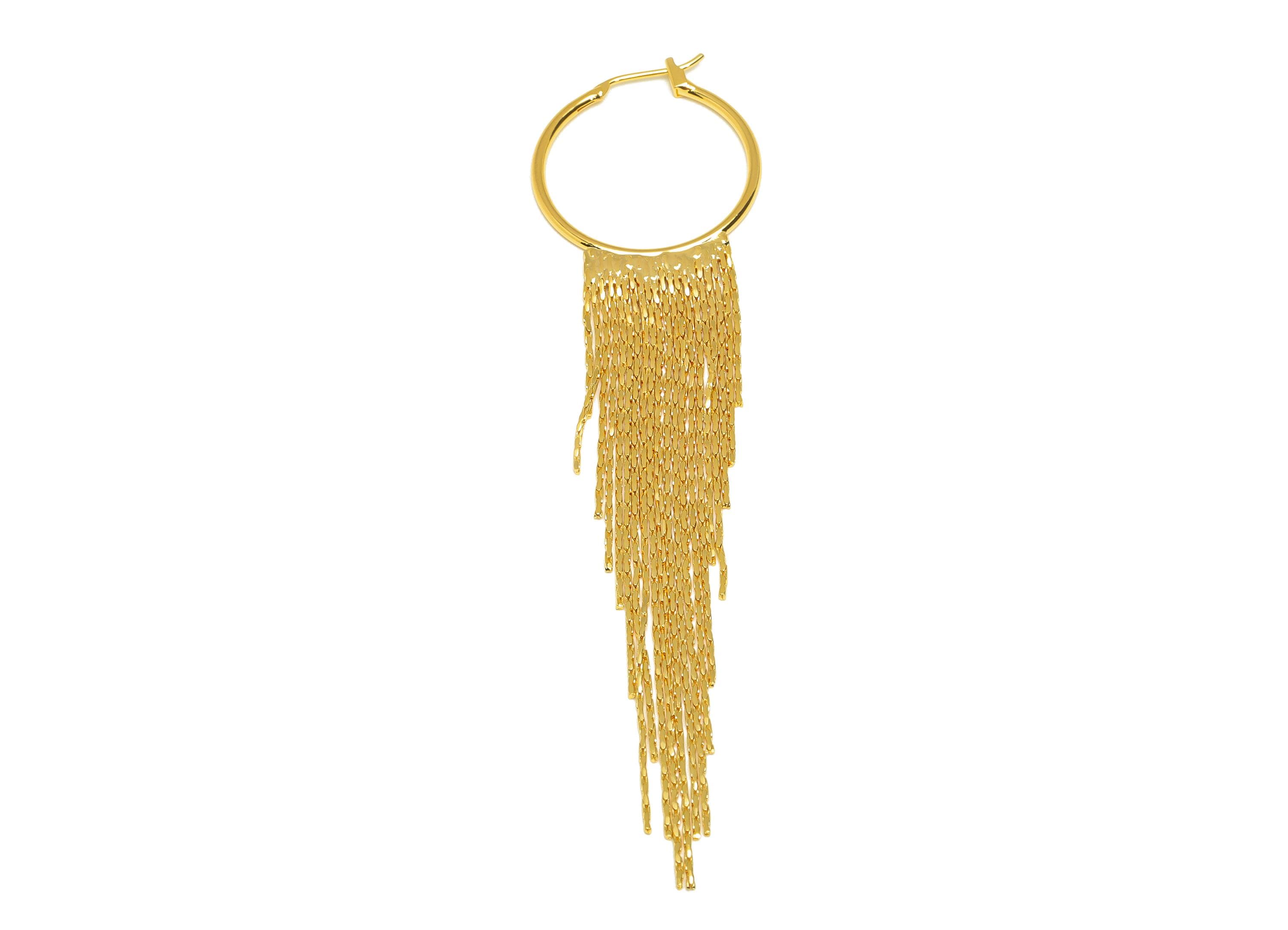 Tassel Huggie Hoop Ear - Brass Snake Chain Tassel Earring - Gold Snake Chian Ear Clasp - 18K Real Gold Plated - 101.35x25.06x1.46mm- RGP7584 - DOMEDBAZAAR