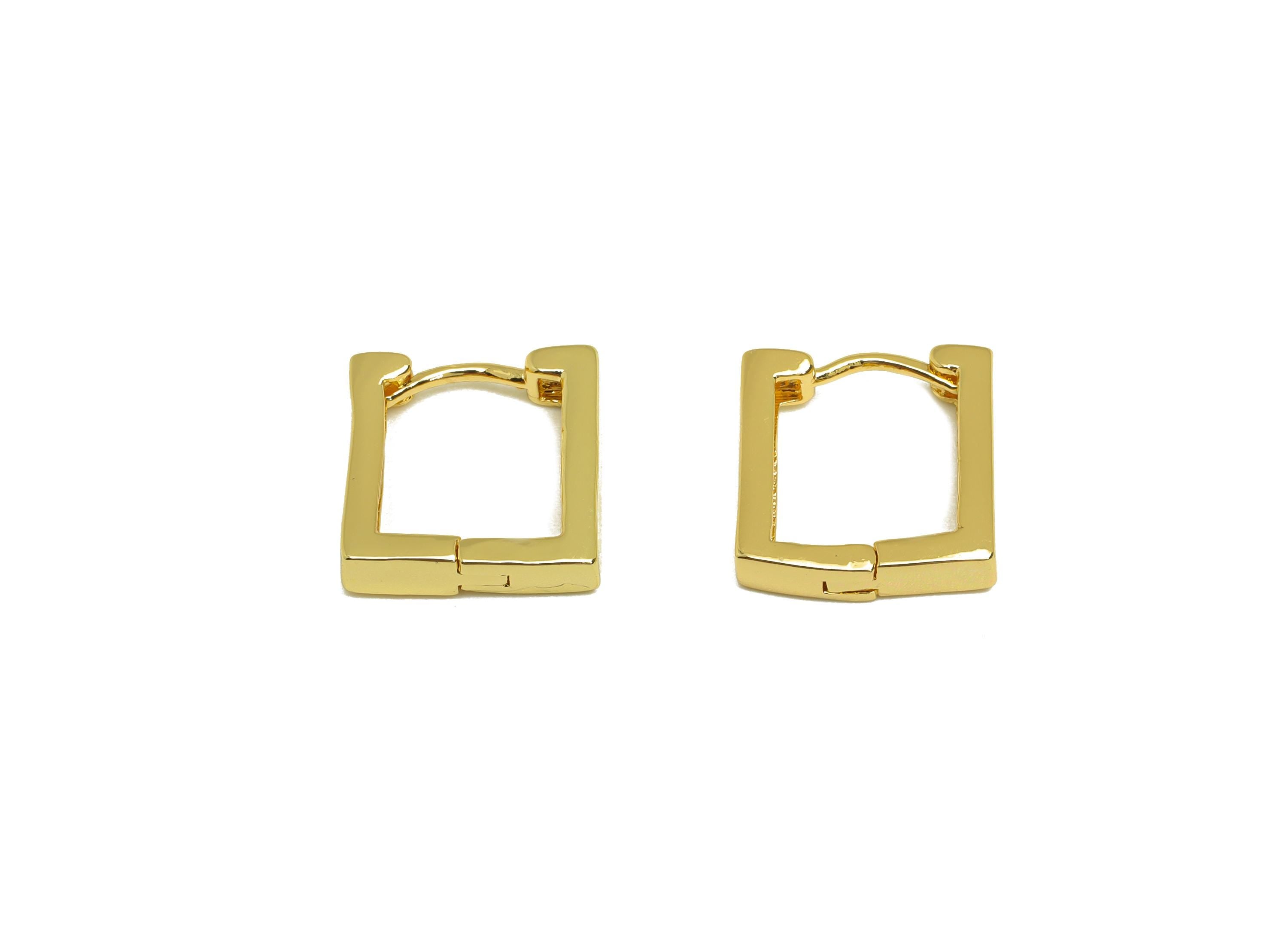 Brass Square Hoop Earring - Gold Huggie Hoop Earring Clasp - Geometry Hoop Earring - 18K Real Gold Plating - 12.26x12.18x3.14mm - RGP7794 - DOMEDBAZAAR