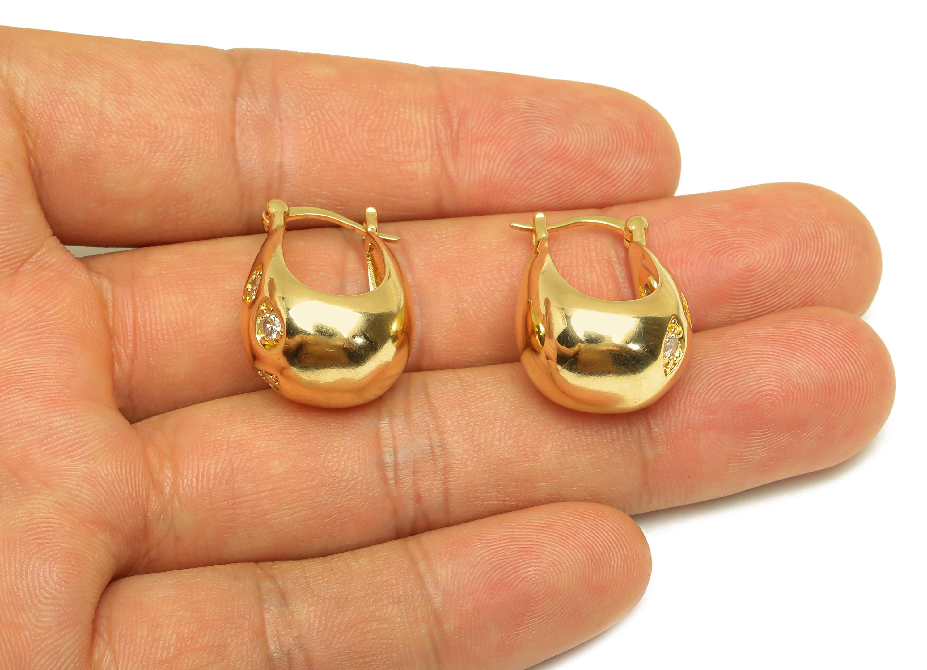 Brass Basket Hoop Earring - Gold Geometric Zircon Huggie Earring - Basket Hoop Earrings - 18K Real Gold Plated - 23.97x17.37x0.68mm- RGP7589 - DOMEDBAZAAR