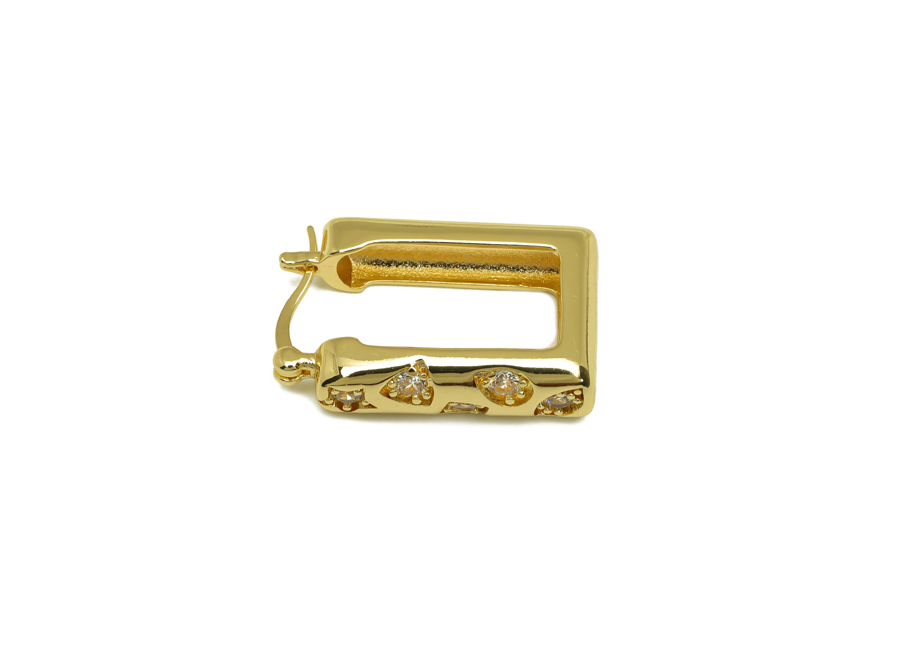Brass Rectangle Hoop Earring - Gold Geometric Zircon Huggie Earring - Rectangle Hoop Ear - 18K Real Gold Plated - 26.35x16.46x0.69mm-RGP7590 - DOMEDBAZAAR