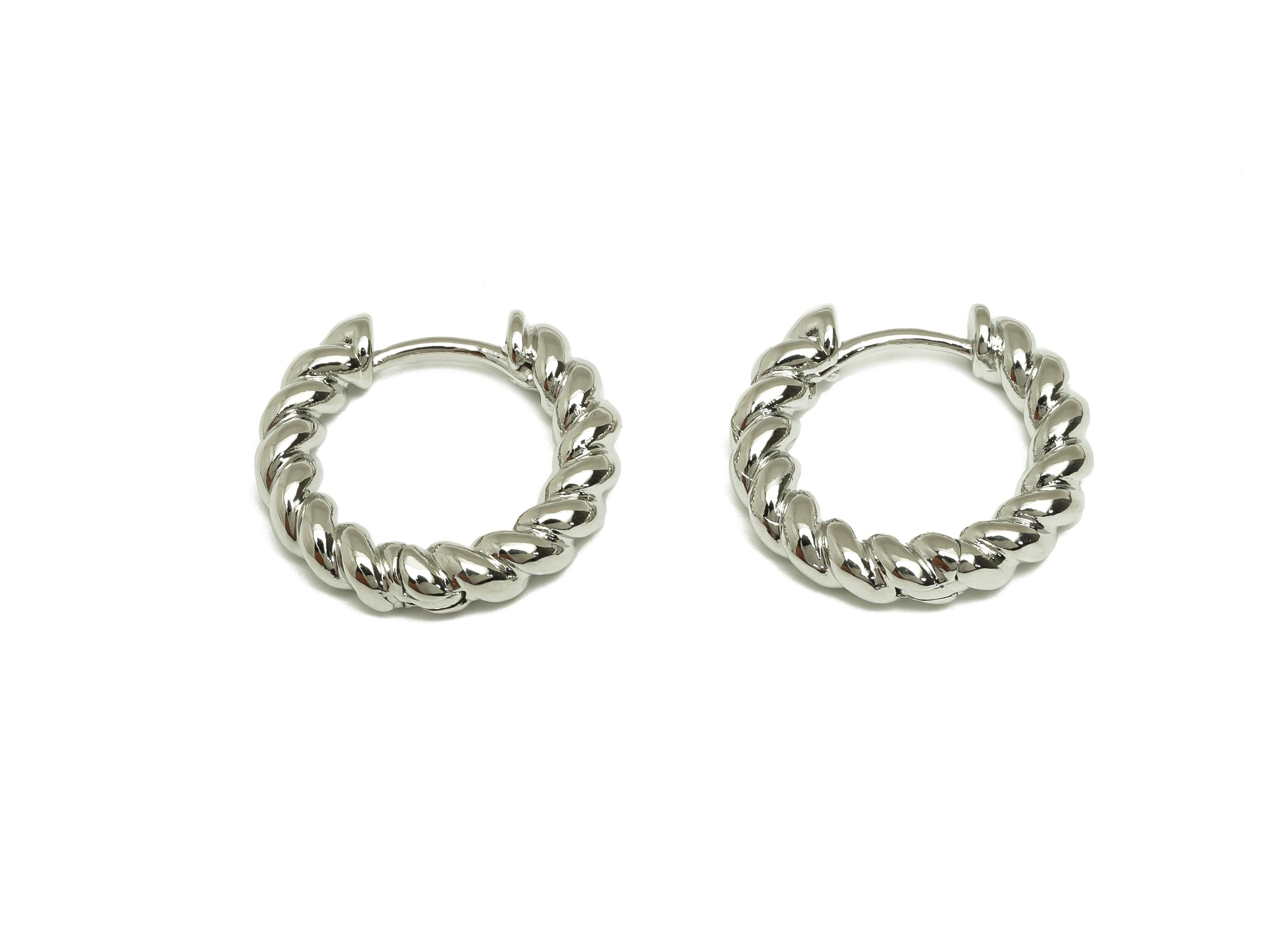 Brass Chain Hoop Earring - Huggie Hoop Earring Clasp - Rope Chian Hoop Earring - 18K Real White Gold Plating - 21x20x4.25mm - RGP7825 - DOMEDBAZAAR