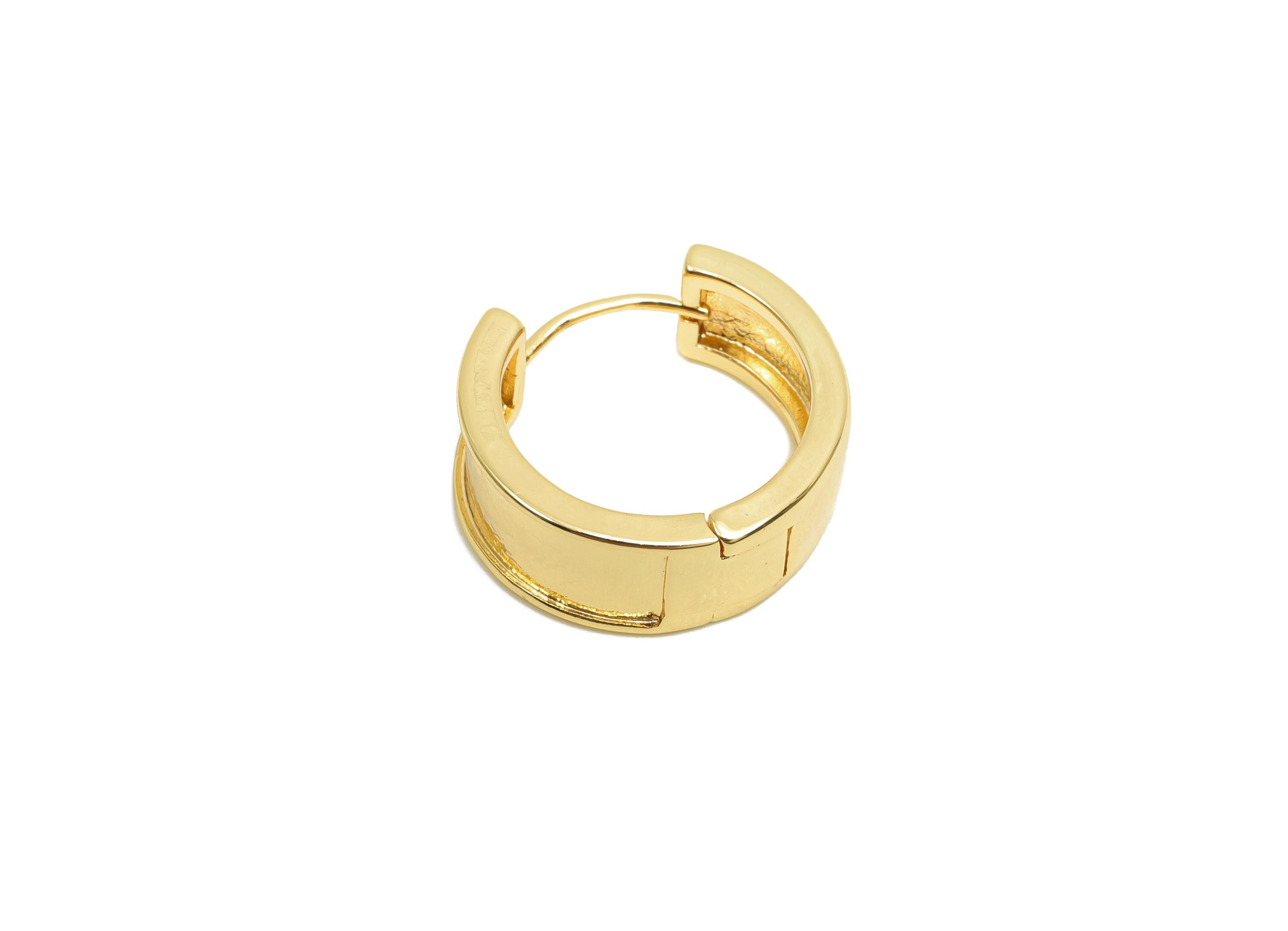 Brass Huggie Hoop Earring - Brass Round Huggie Hoop Earring - Brass Wide Hoop Earring - 18K Real Gold Plating - 15.5x15.2x6.13mm - RGP8209 - DOMEDBAZAAR