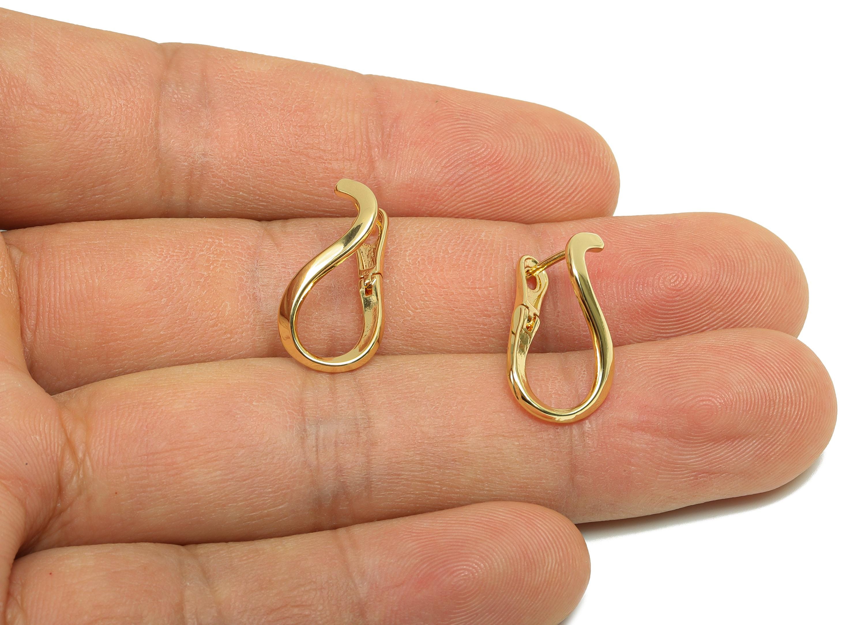 Brass Wavy English Lock Earring - Brass Hoop English Lock Earring - Distortion Hoop English Lock - 18K Real Gold Plating - 18x10x4mm-RGP8189 - DOMEDBAZAAR