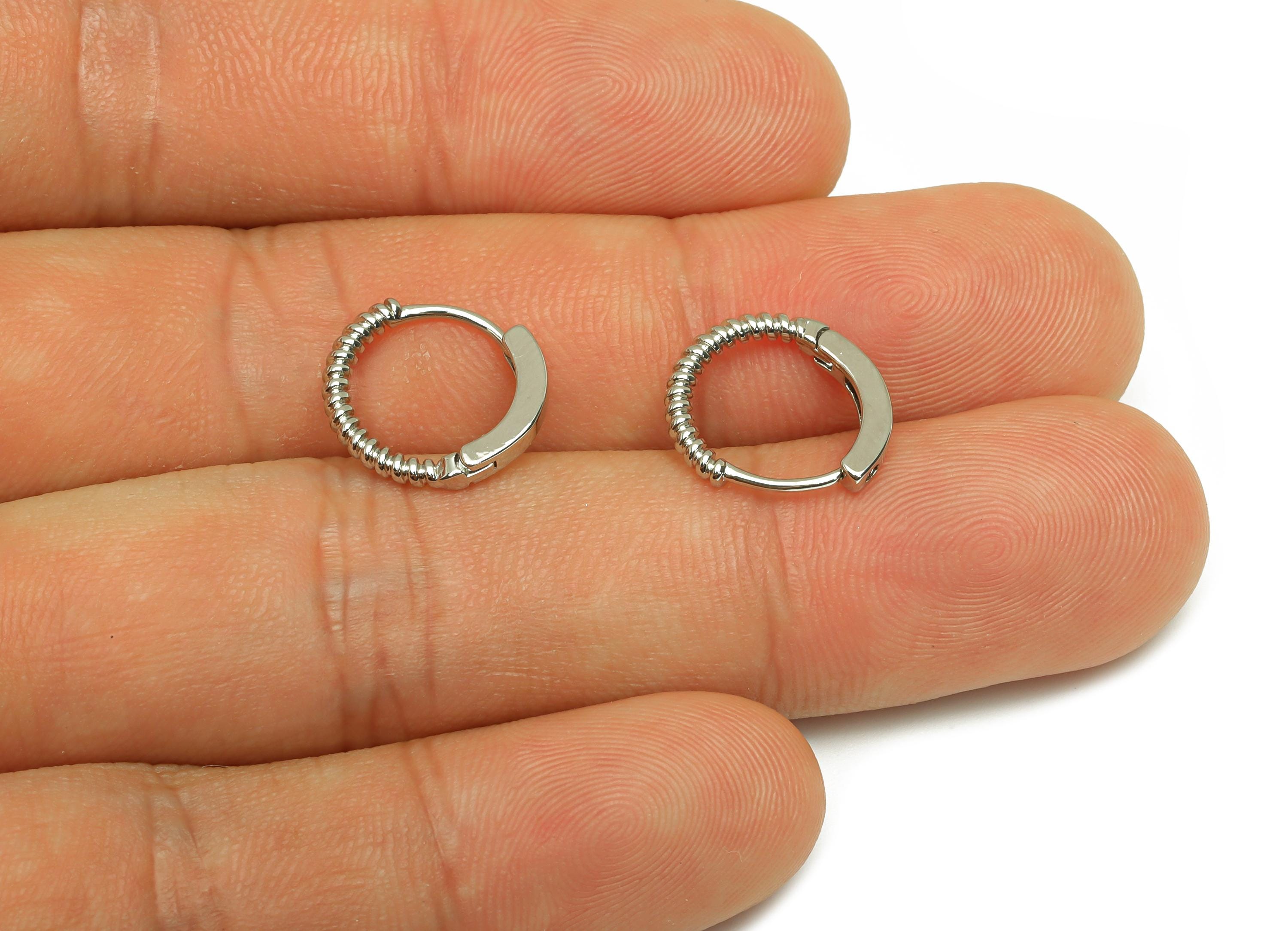 Brass Hoop Earring - Brass Silver Round Earring Clasp - Brass Huggie Hoop Clasp Earring - 18K Real White Gold Plating - 13x12x1mm - RGP7828 - DOMEDBAZAAR