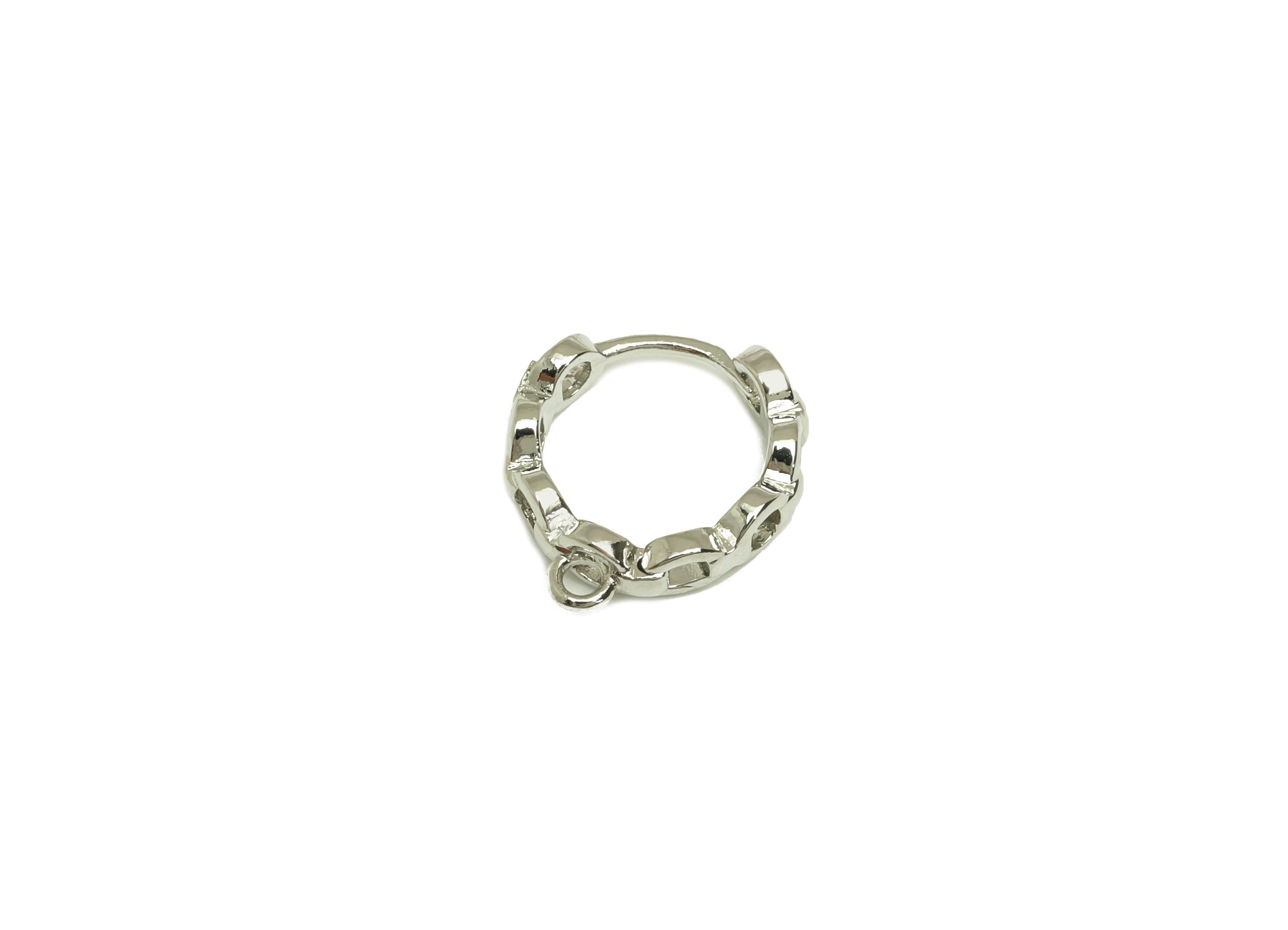 Brass Hoop Earring - Brass Round Hoop Earring - Chain Huggie Hoop Earring With Loop - 18K Real White Gold Plating - 15x13.18x3mm - RGP7798 - DOMEDBAZAAR