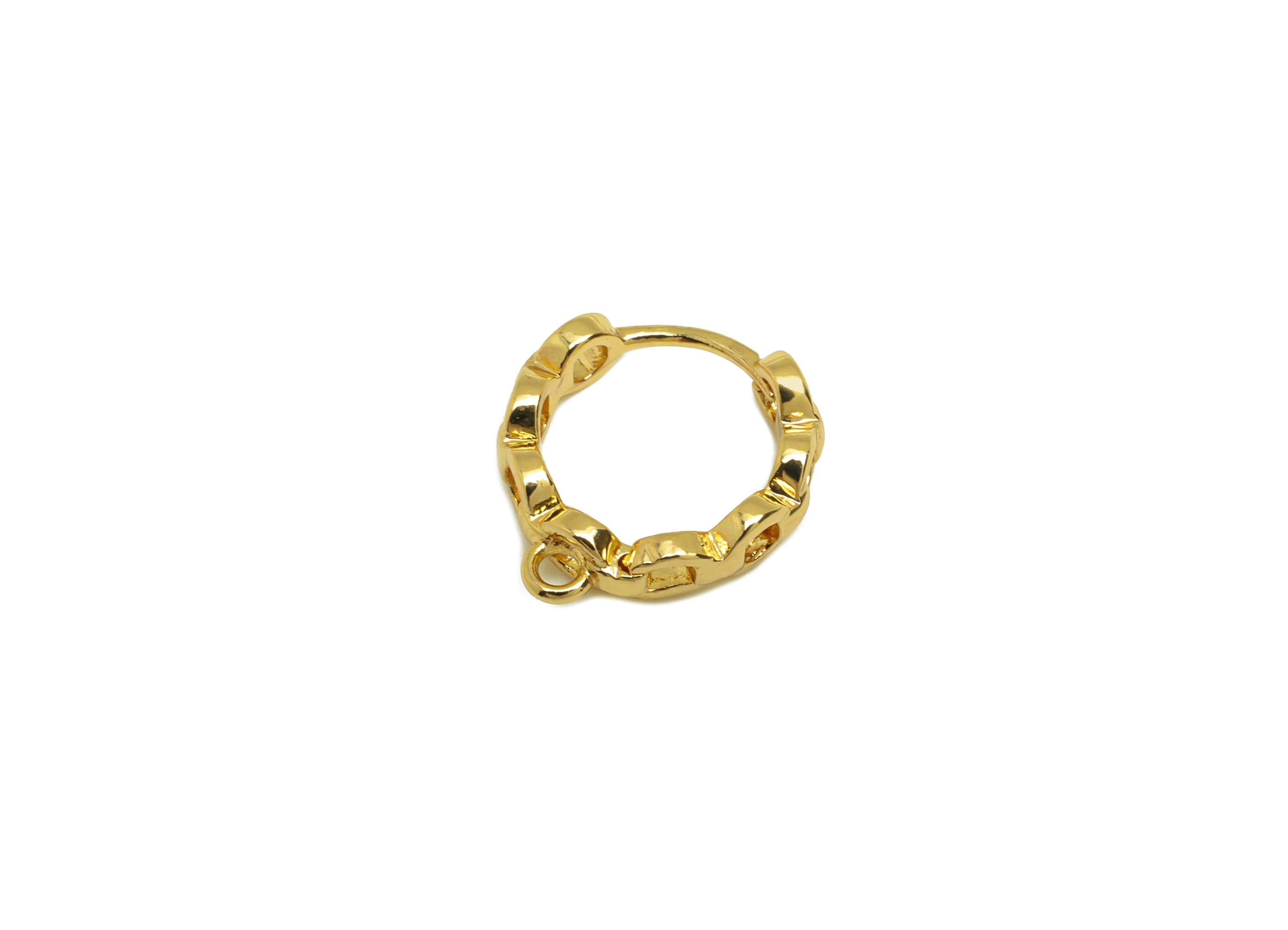Brass Hoop Earring - Brass Round Hoop Earring - Chain Huggie Hoop Earring With Loop - 18K Real Gold Plating - 15x13.18x3mm - RGP7809 - DOMEDBAZAAR
