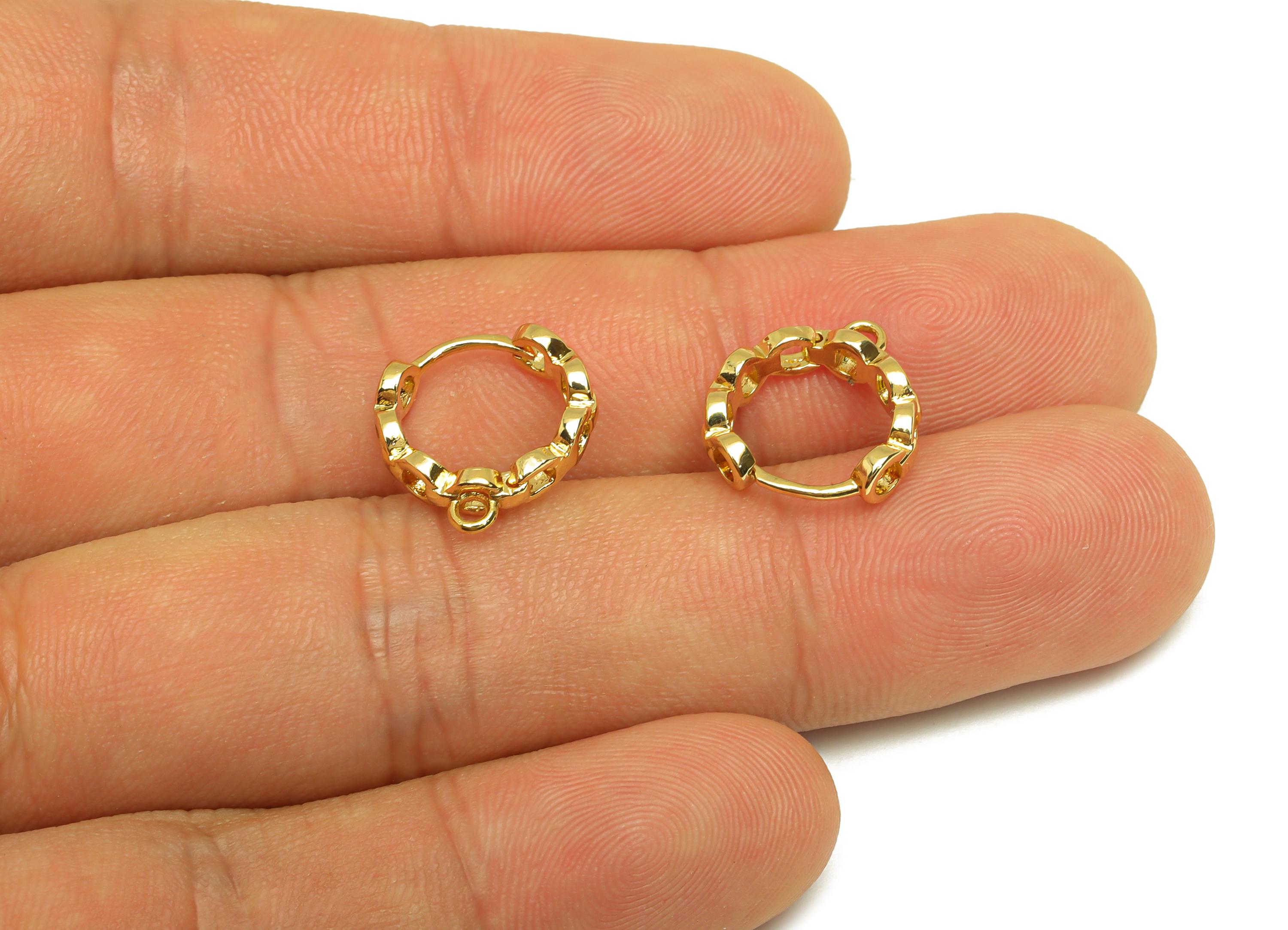 Brass Hoop Earring - Brass Round Hoop Earring - Chain Huggie Hoop Earring With Loop - 18K Real Gold Plating - 15x13.18x3mm - RGP7809 - DOMEDBAZAAR