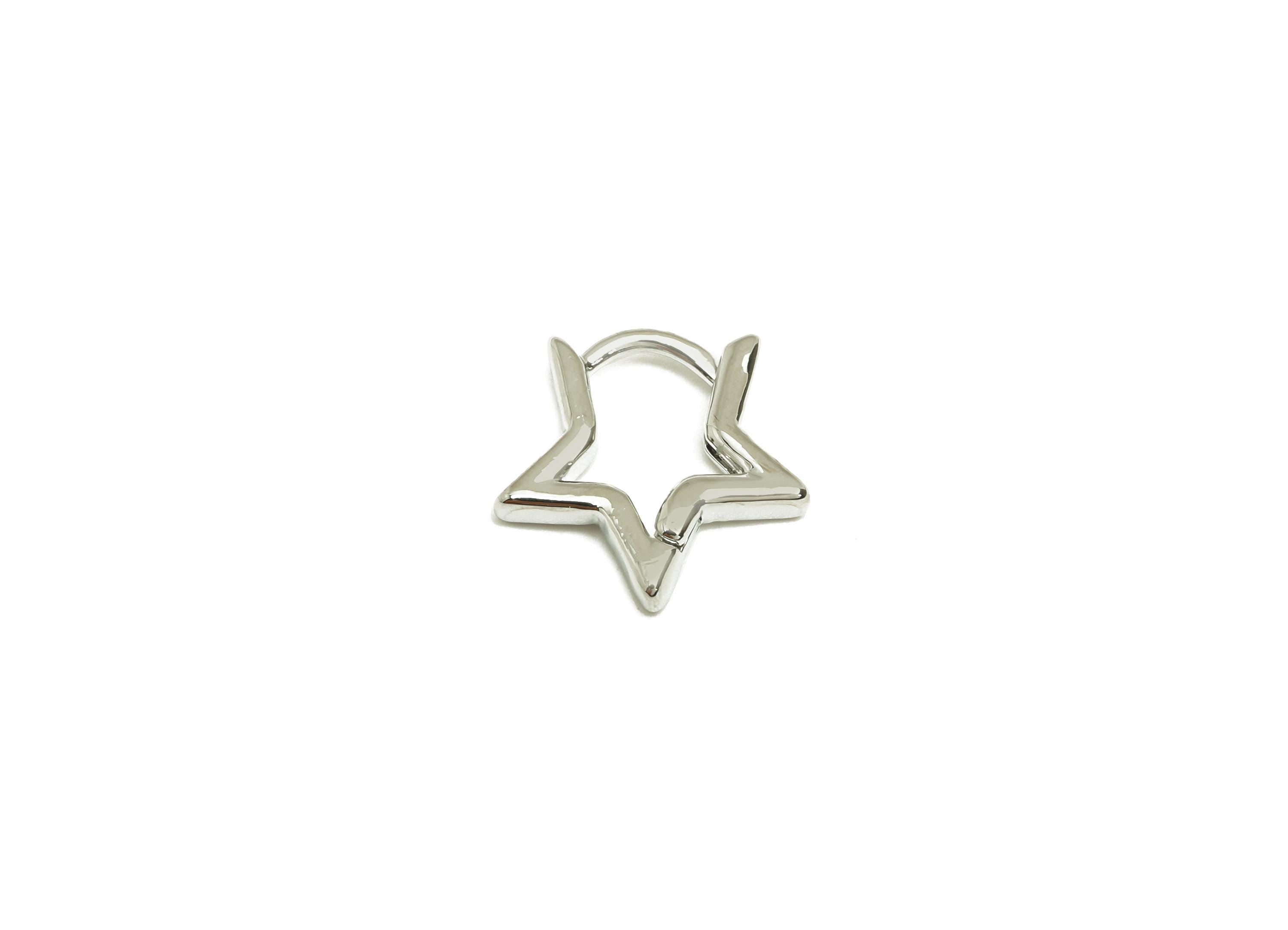 Brass Hoop Earring - Brass Star Hoop Earring - Brass Star Huggie Hoop Earring - 18K Real White Gold Plating - 14.45x13.57x2.25mm - RGP7797 - DOMEDBAZAAR